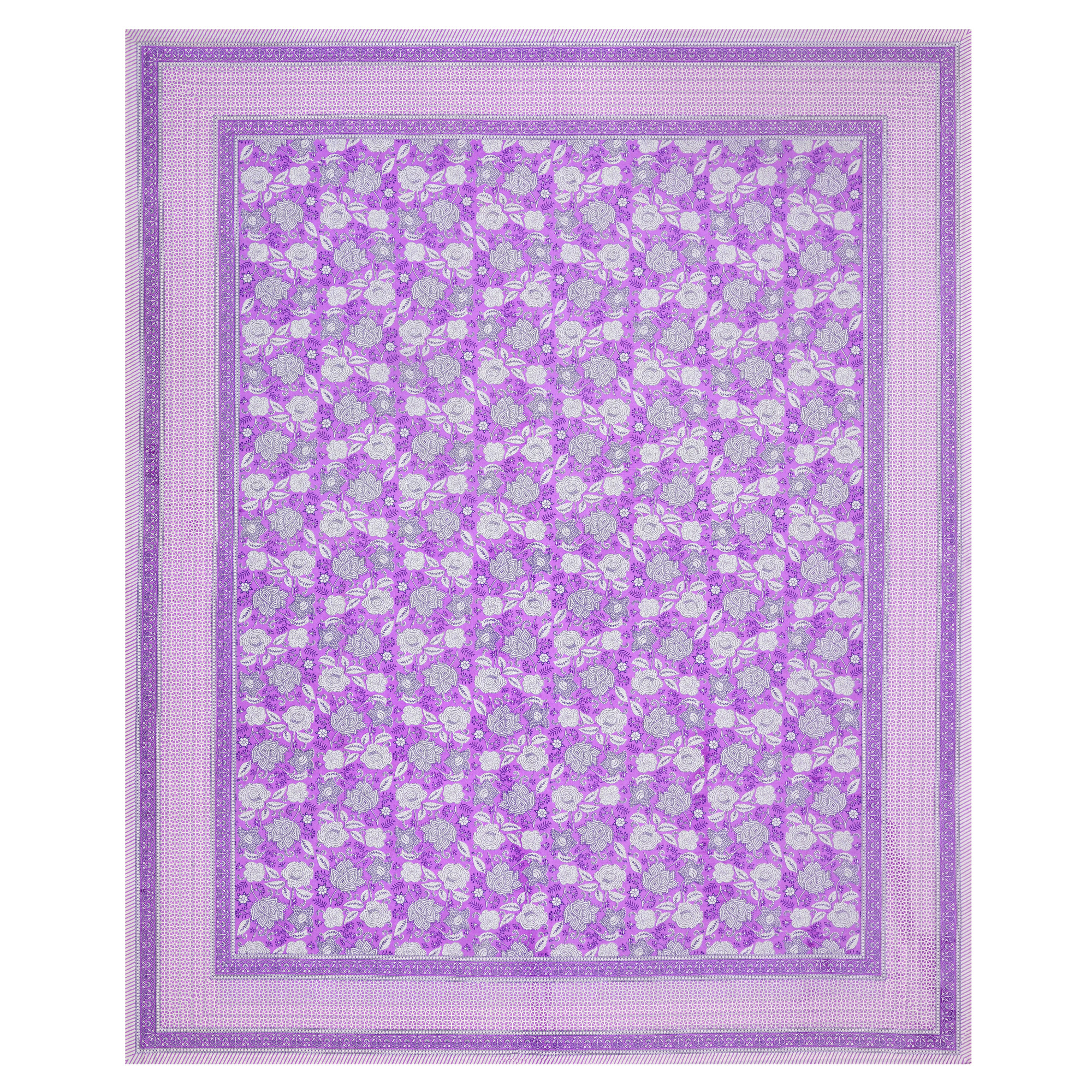 Purple White Floral 240 TC Pure Cotton Double Bedsheet with 2 Pillow Covers