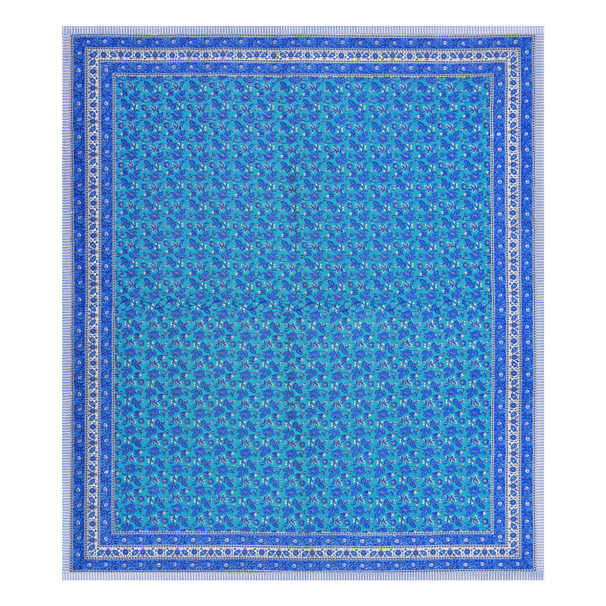 White Blue Floral 210 TC Pure Cotton Double Bedsheet with 2 Pillow Covers