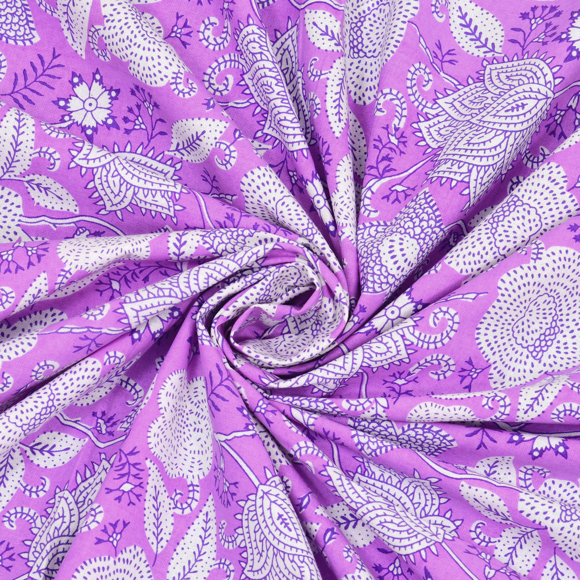 Purple White Floral 240 TC Pure Cotton Double Bedsheet with 2 Pillow Covers