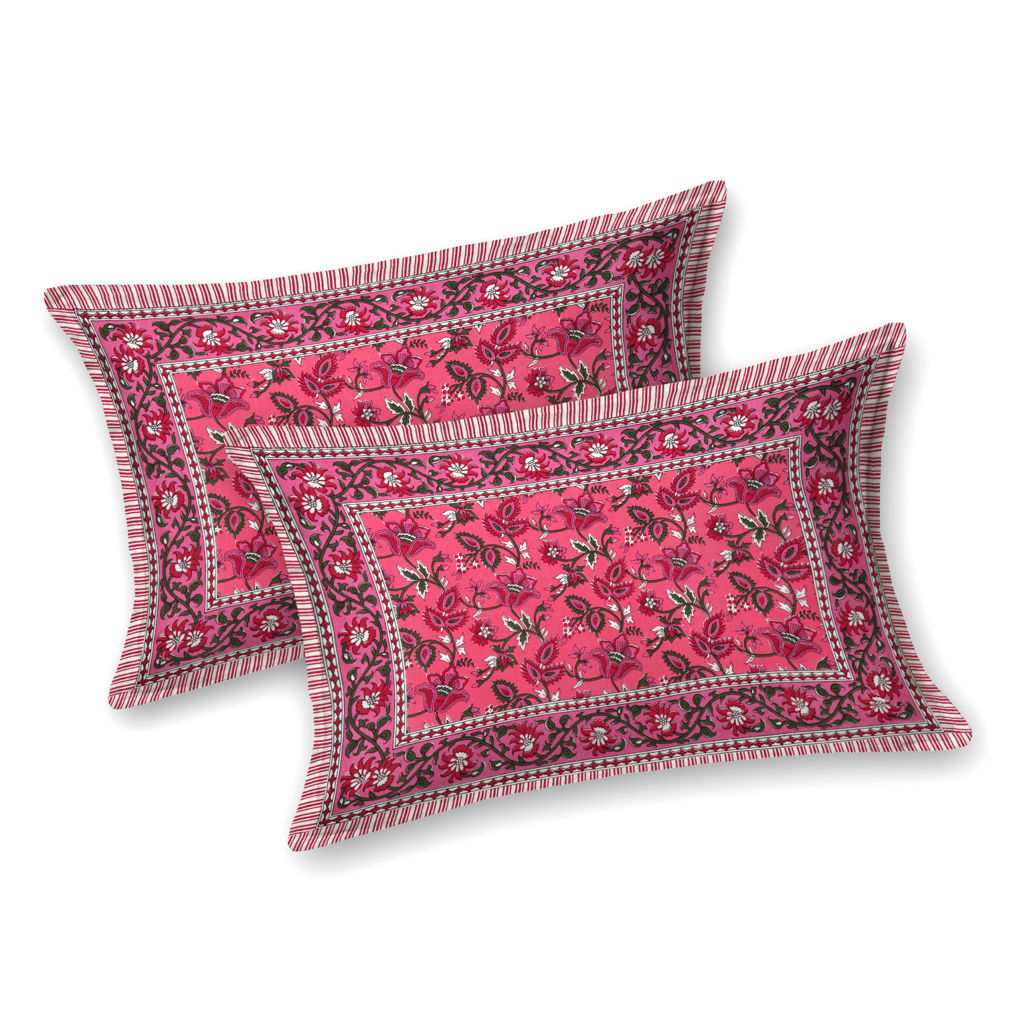 White Pink Floral 210 TC Pure Cotton Double Bedsheet with 2 Pillow Covers