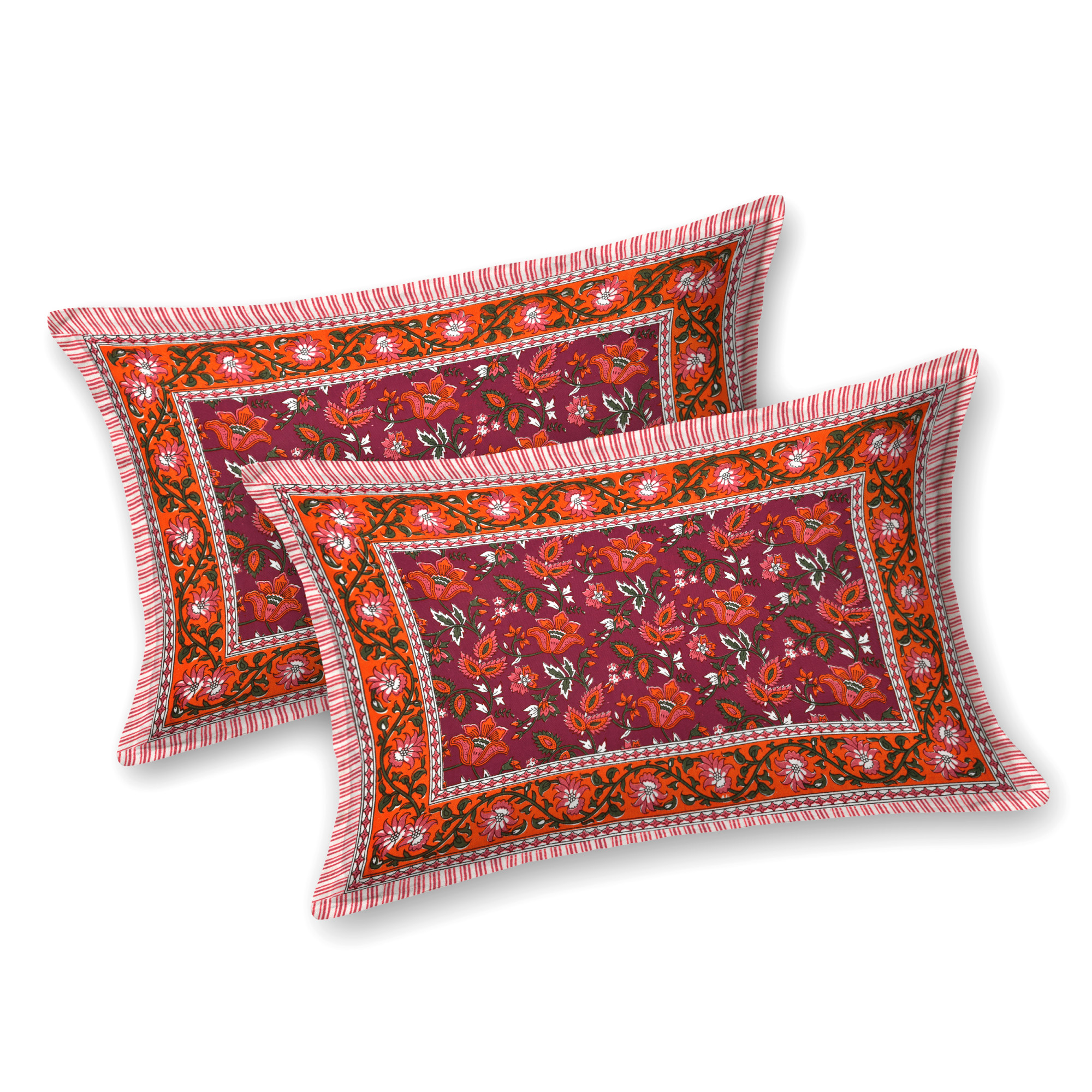 White Maroon Floral 210 TC Pure Cotton Double Bedsheet with 2 Pillow Covers