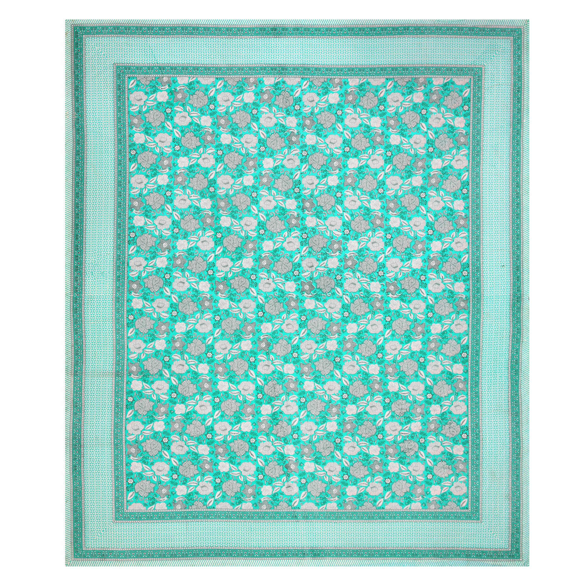 Green White Floral 240 TC Pure Cotton Double Bedsheet with 2 Pillow Covers