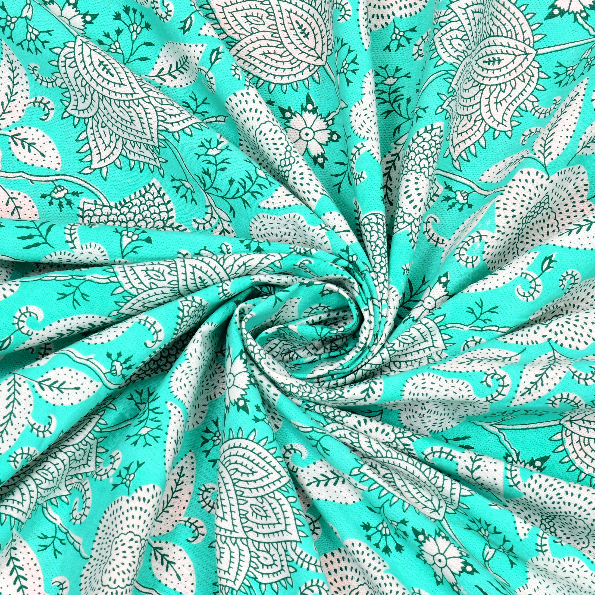 Green White Floral 240 TC Pure Cotton Double Bedsheet with 2 Pillow Covers