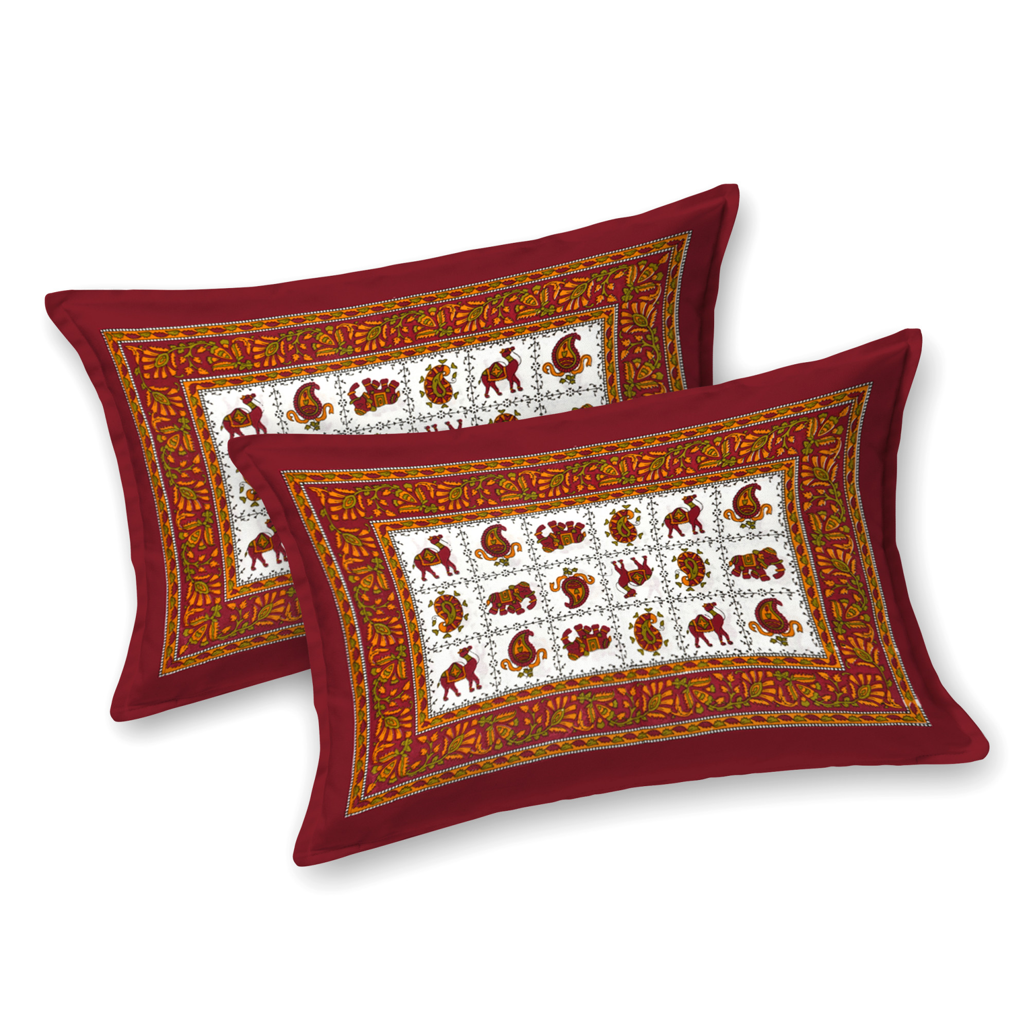 Ethnic Motifs Printed 100 Pure Cotton King-Size Bedsheet with 2 Pillow Covers