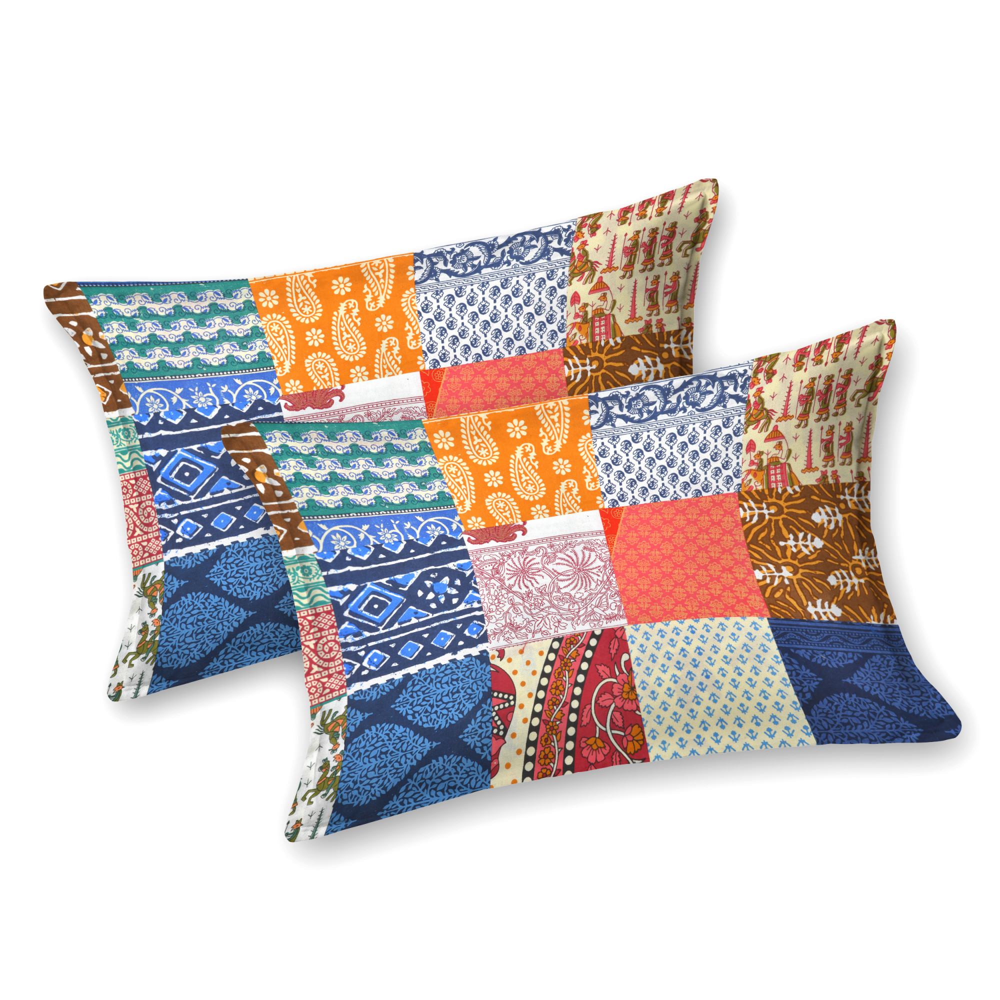 Satrangi Multi-Patchwork Pure Cotton Double Bedsheet with 2 Pillow Covers