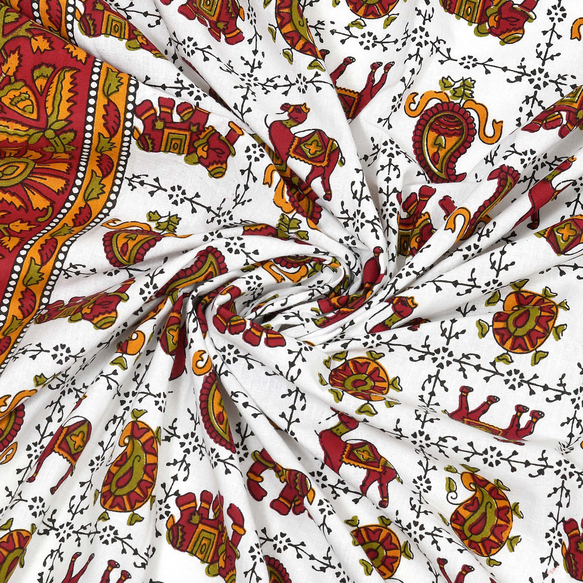 Ethnic Motifs Printed 100 Pure Cotton King-Size Bedsheet with 2 Pillow Covers