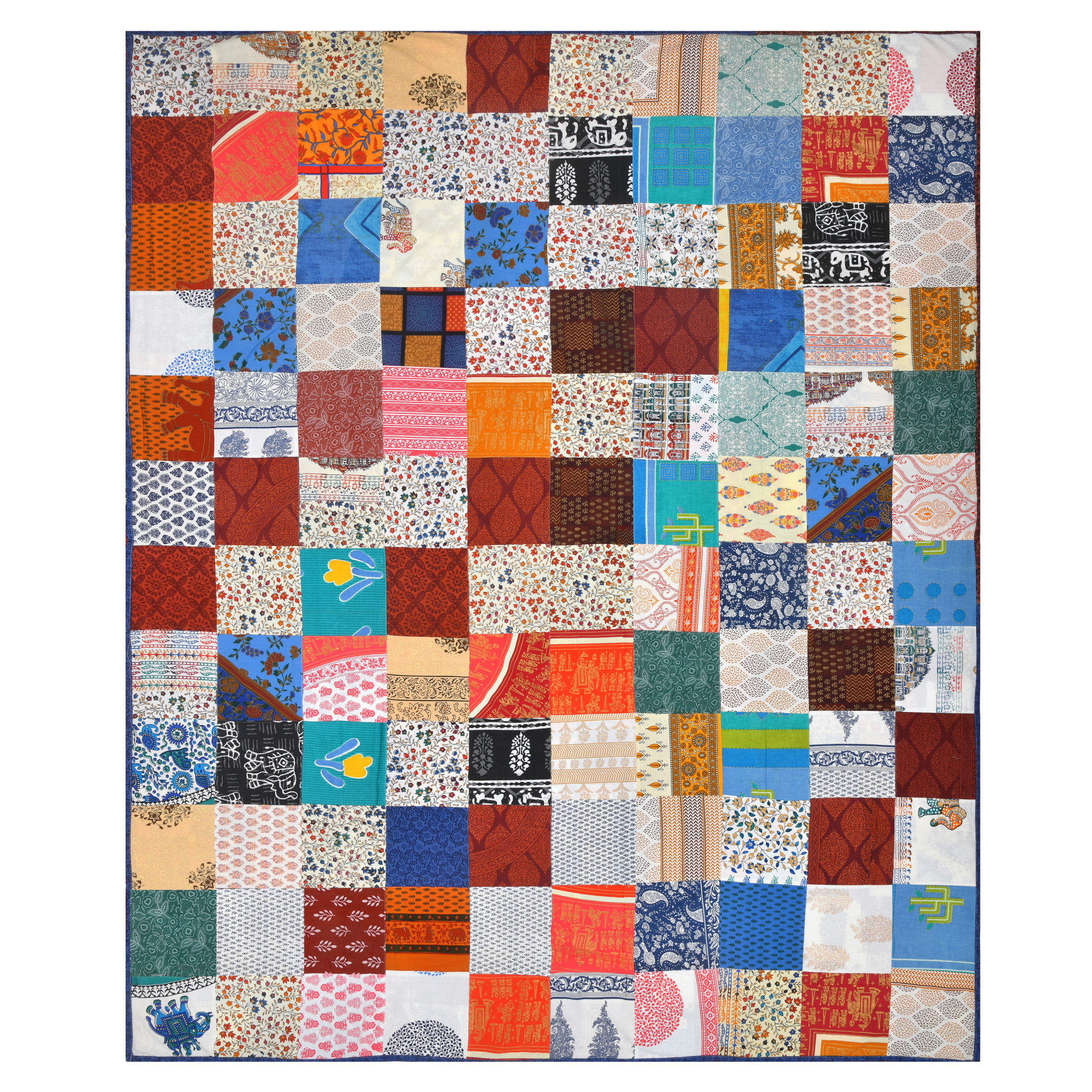 Satrangi Multi-Patchwork Pure Cotton Double Bedsheet with 2 Pillow Covers