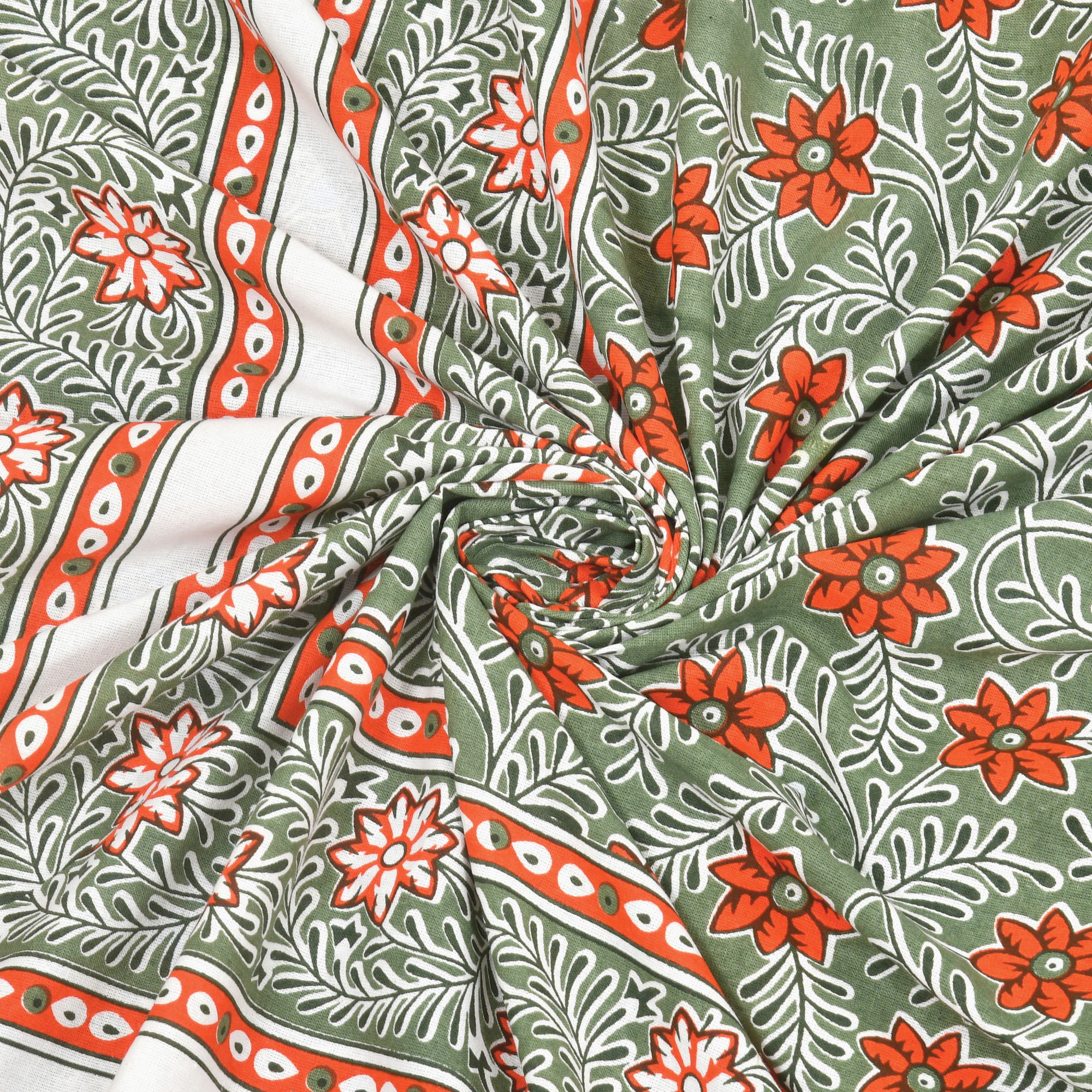 White Orange Floral 210 TC Pure Cotton Double Bedsheet with 2 Pillow Covers