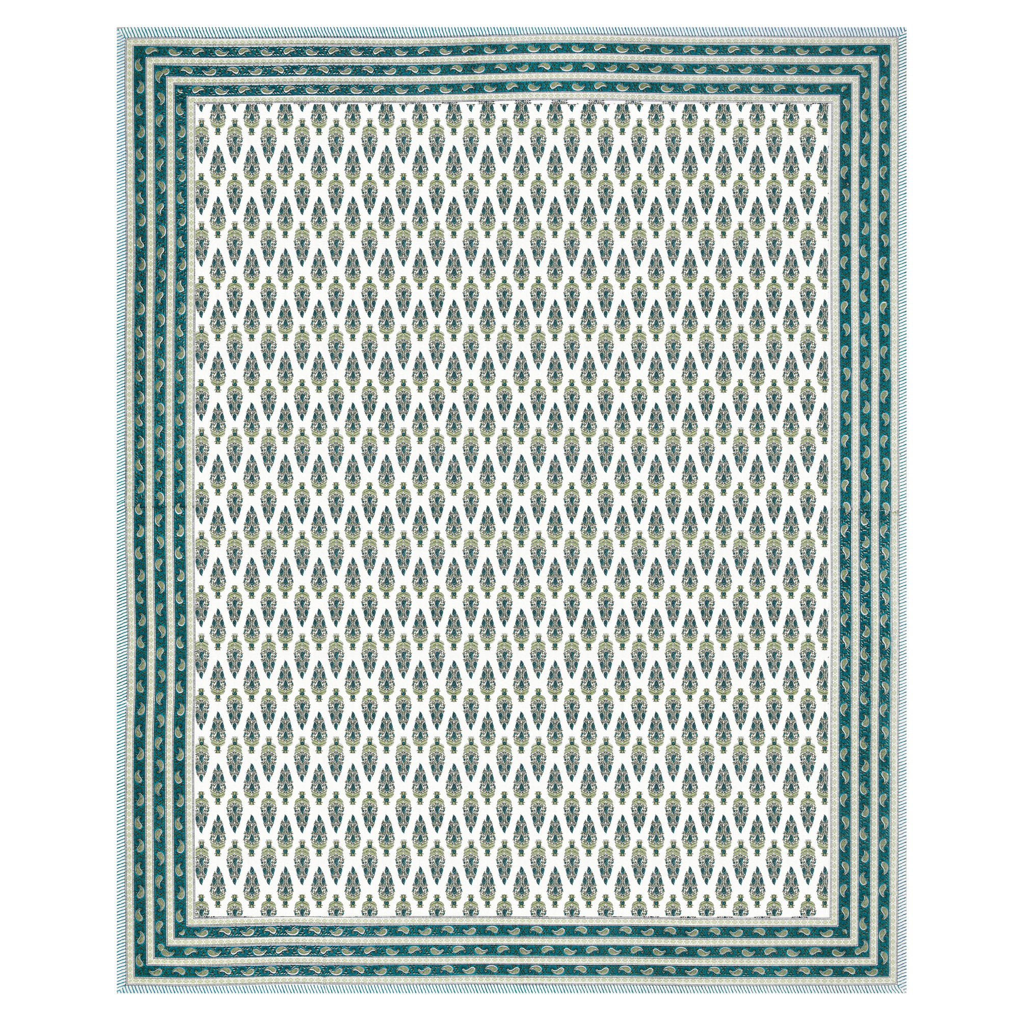 Green White Floral 240 TC Pure Cotton Double Bedsheet with 2 Pillow Covers