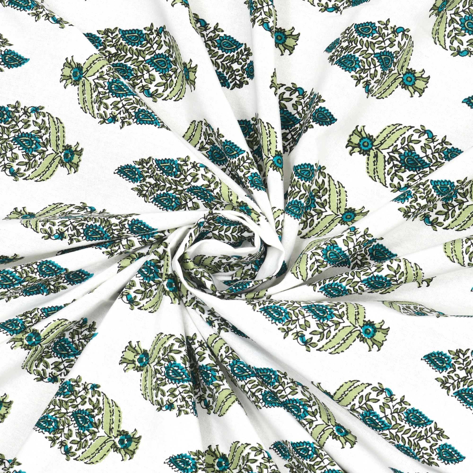 Green White Floral 240 TC Pure Cotton Double Bedsheet with 2 Pillow Covers