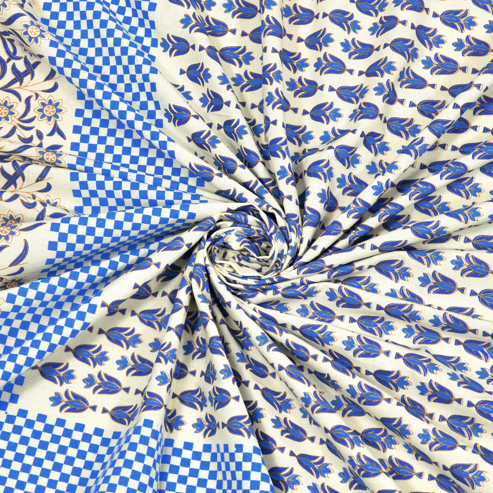 Blue Floral 210 Pure Cotton TC Single Bedsheet with 1 Pillow Cover