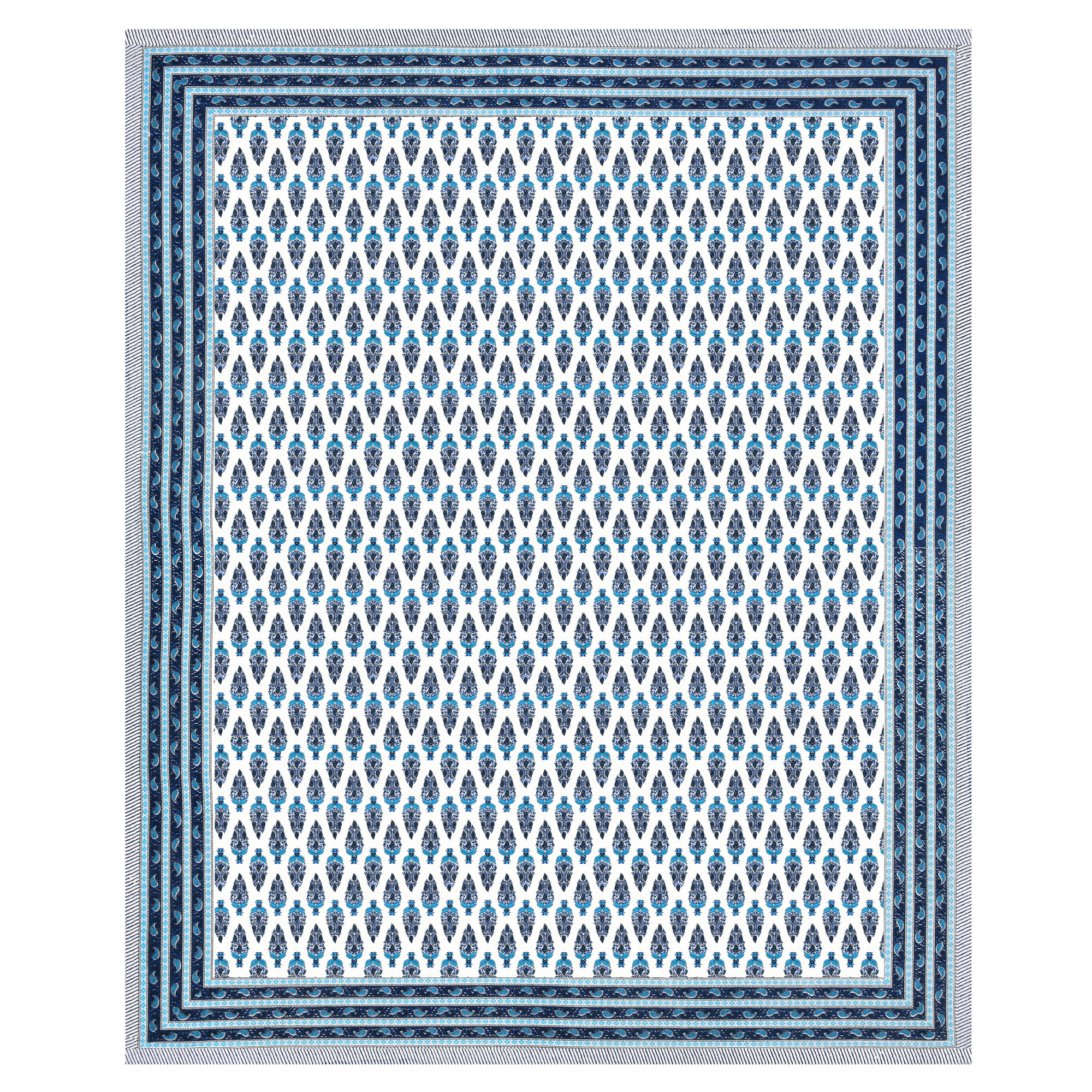 Blue White Floral 240 TC Pure Cotton Double Bedsheet with 2 Pillow Covers