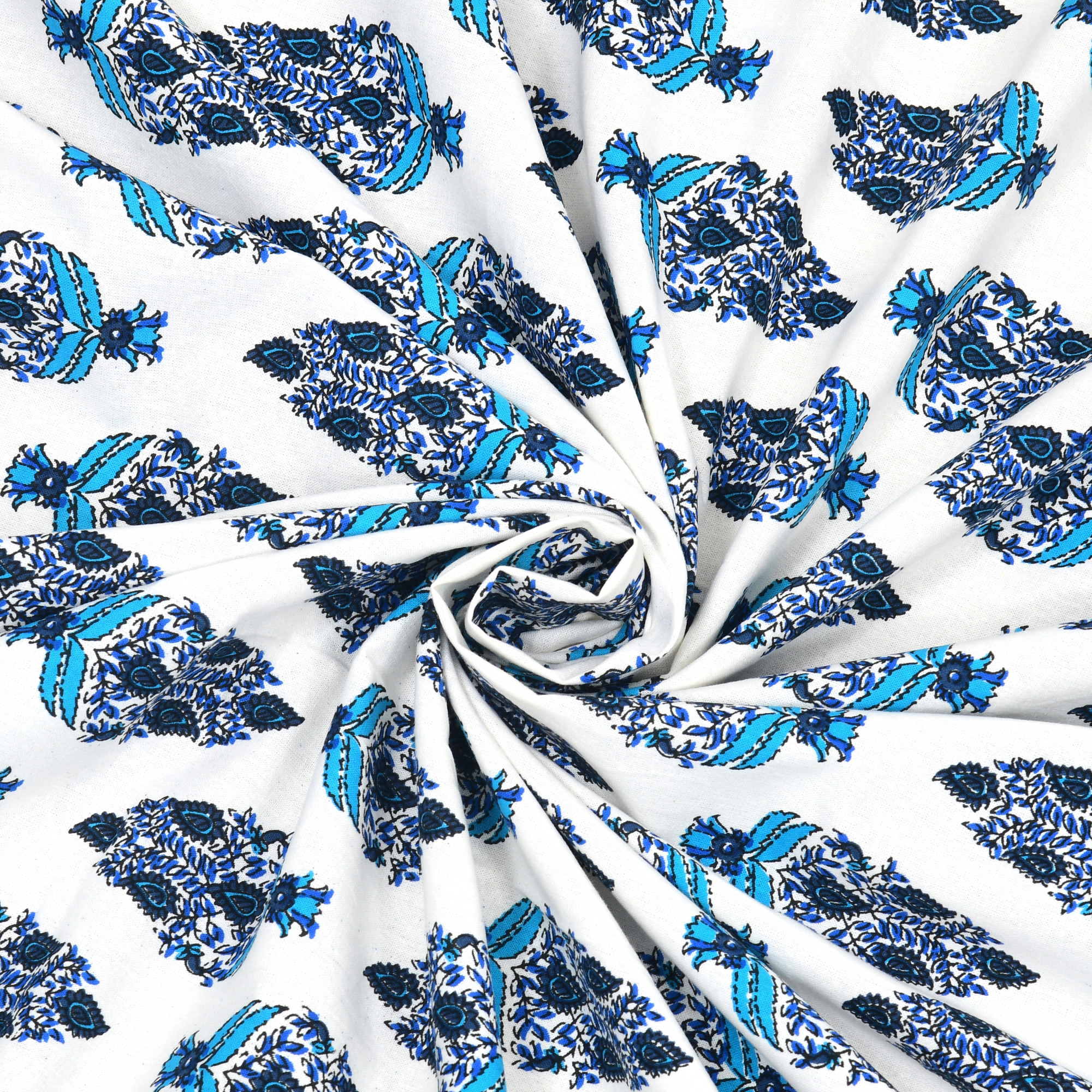 Blue White Floral 240 TC Pure Cotton Double Bedsheet with 2 Pillow Covers