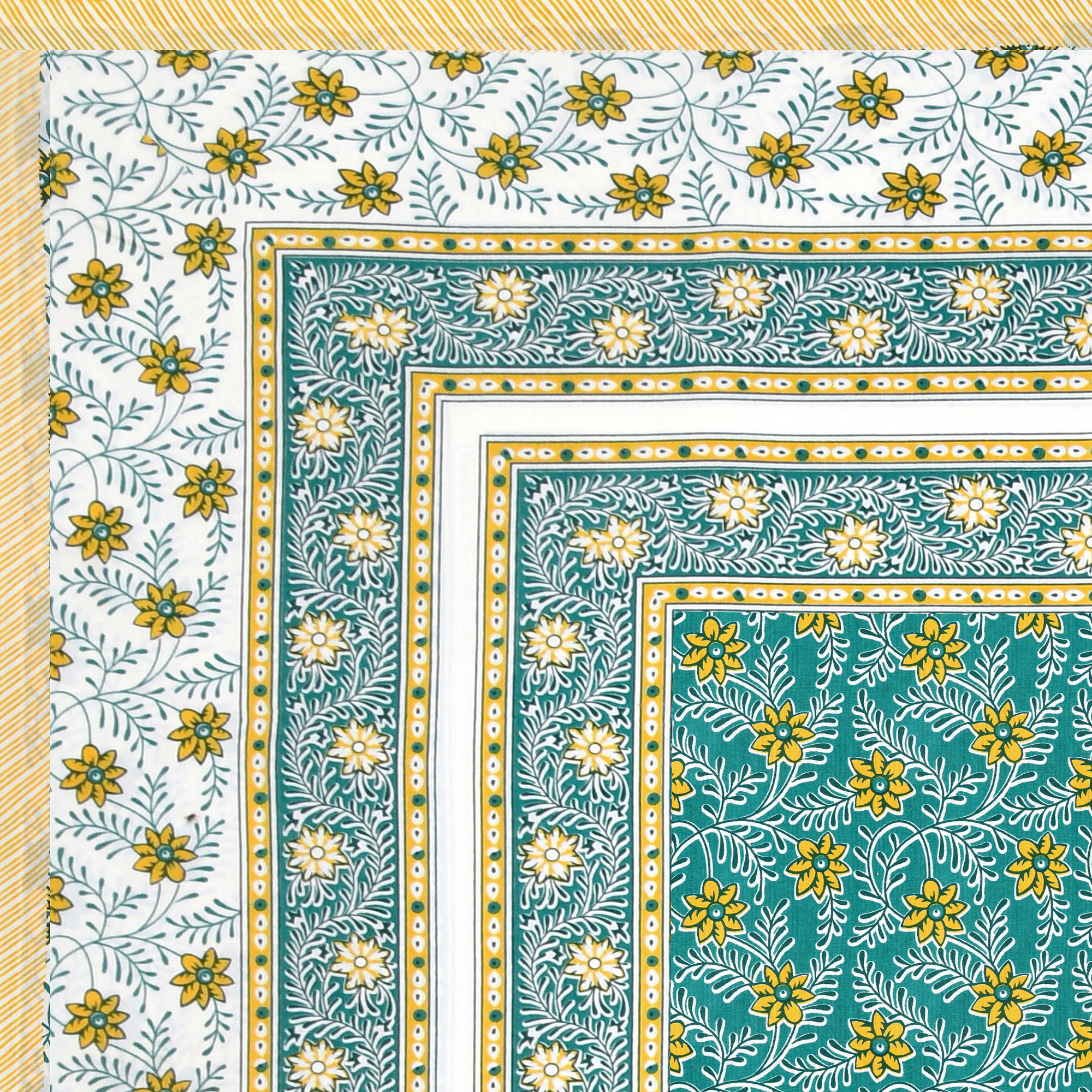 Green Yellow Floral 210 TC Pure Cotton Double Bedsheet with 2 Pillow Covers