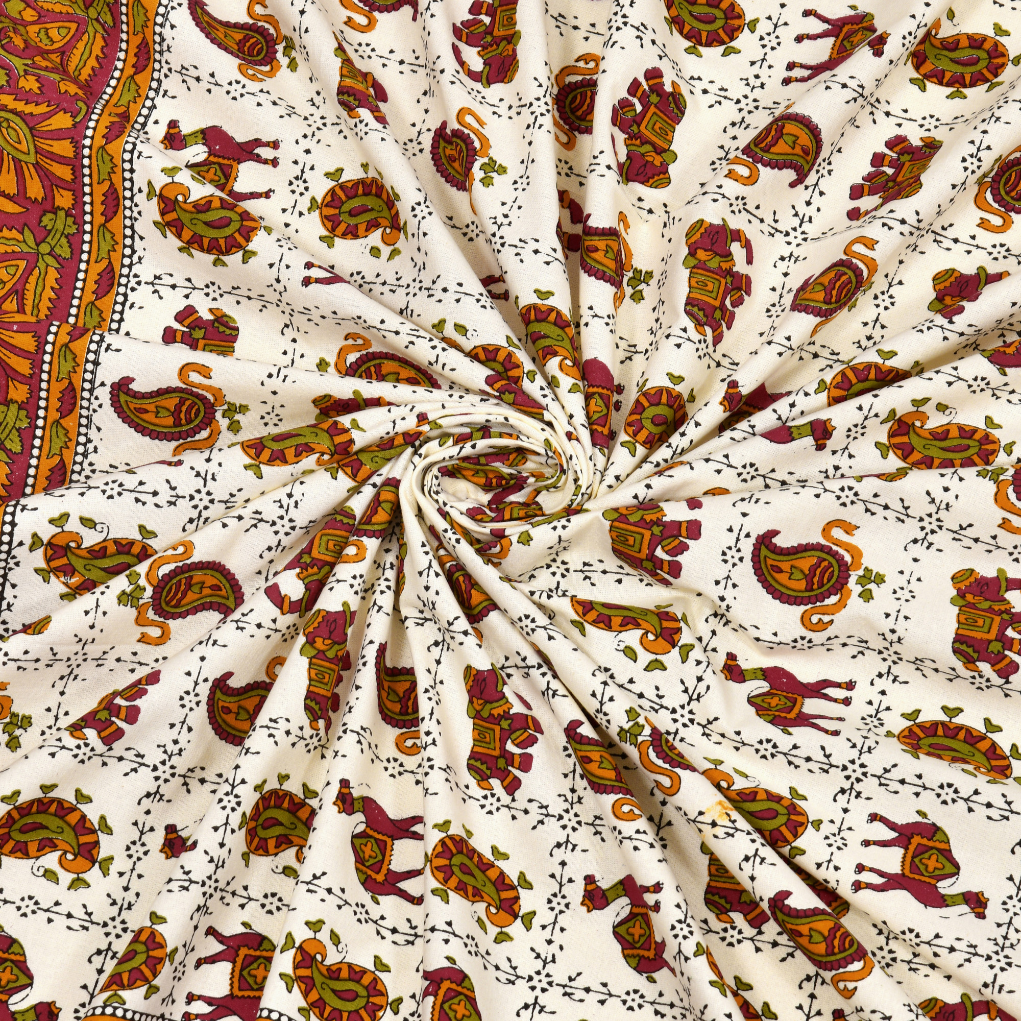 Beige Green Floral 210 TC Pure Cotton Single Bedsheet with 1 Pillow Cover