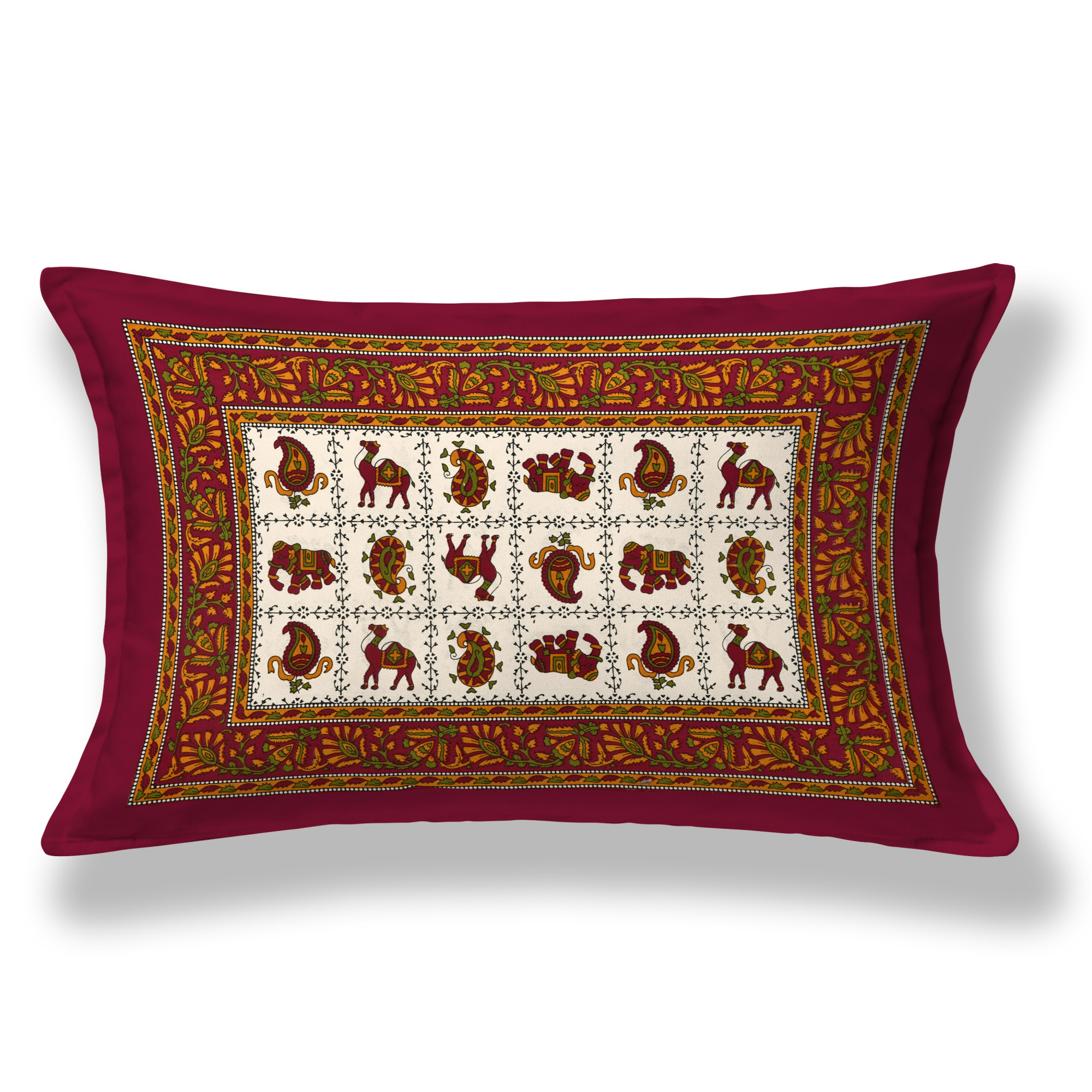 Beige Green Floral 210 TC Pure Cotton Single Bedsheet with 1 Pillow Cover