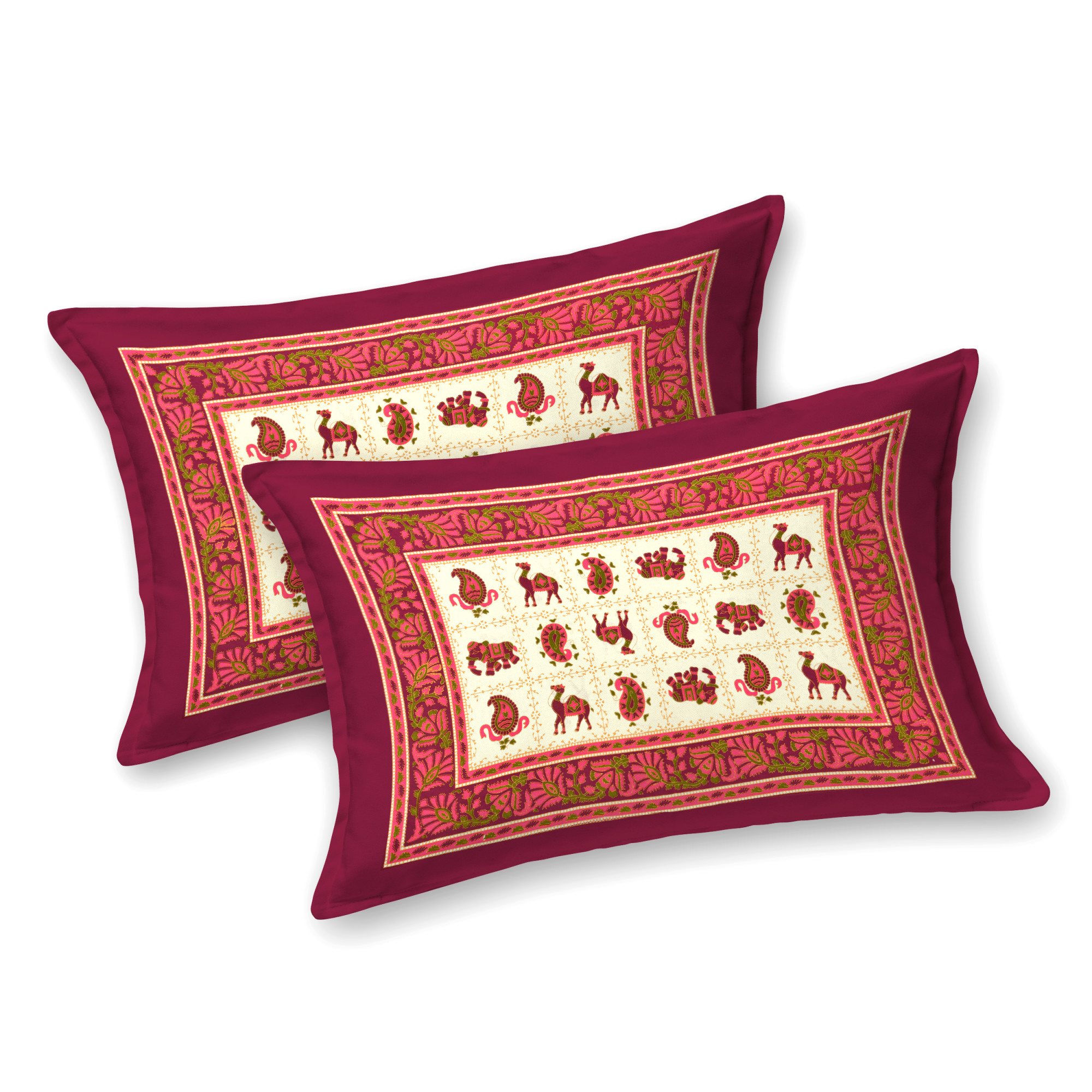 Maroon Beige Ethnic 240 TC Pure Cotton Double Bedsheet with 2 Pillow Covers