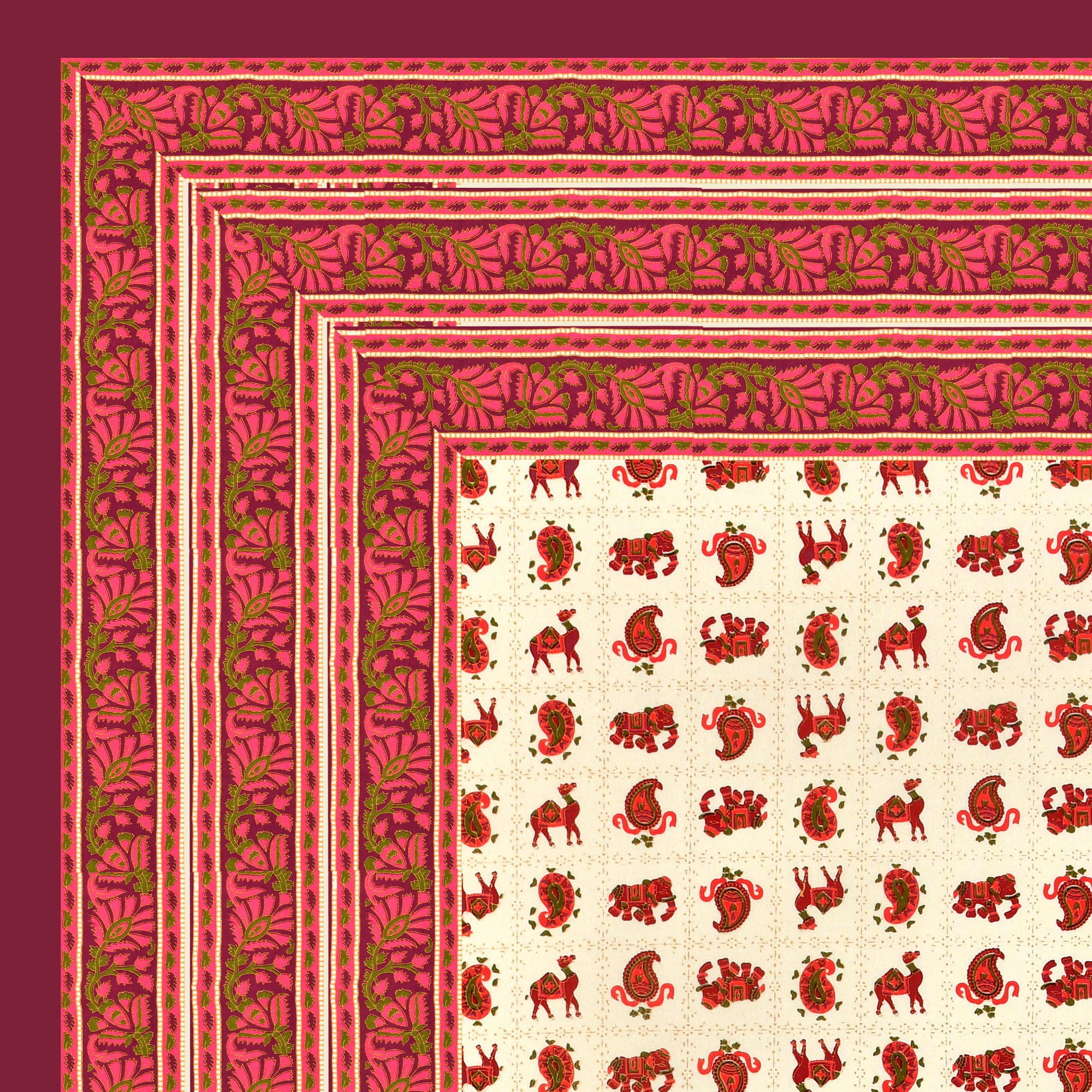 Maroon Beige Ethnic 240 TC Pure Cotton Double Bedsheet with 2 Pillow Covers