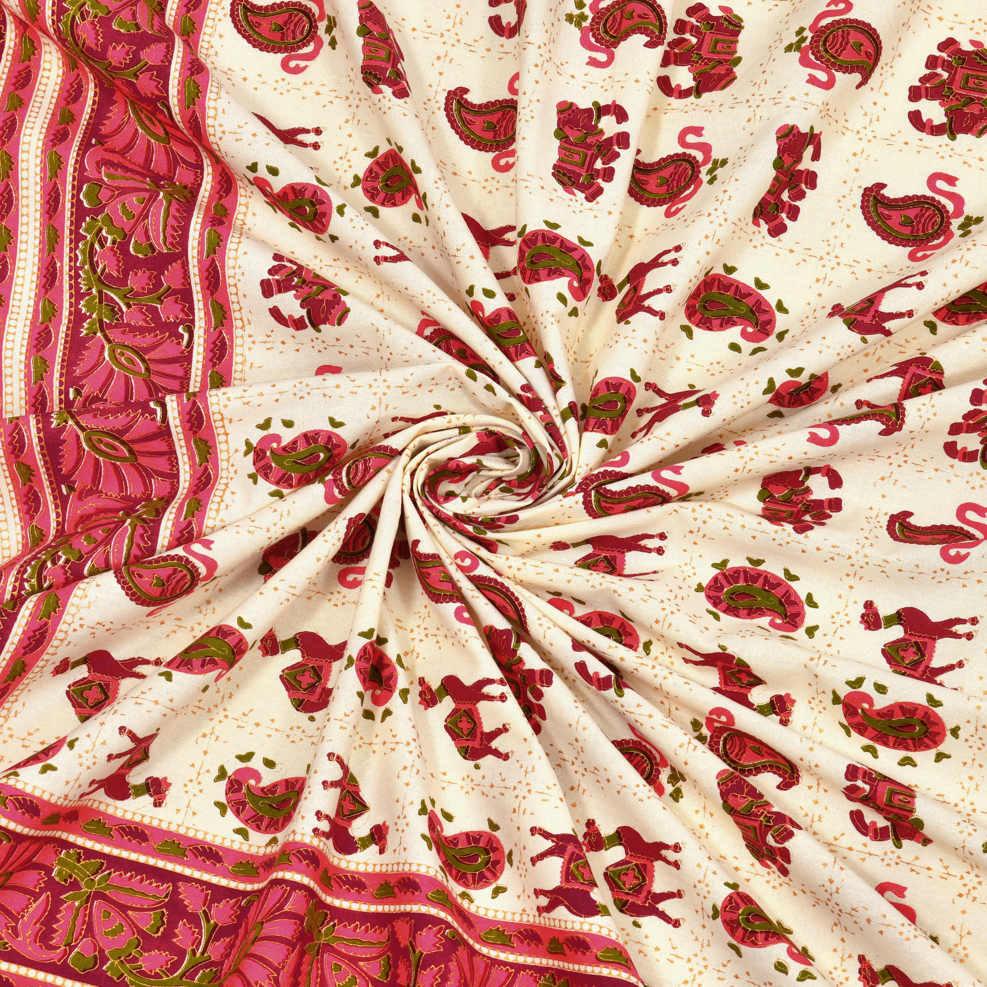 Maroon Beige Ethnic 240 TC Pure Cotton Double Bedsheet with 2 Pillow Covers