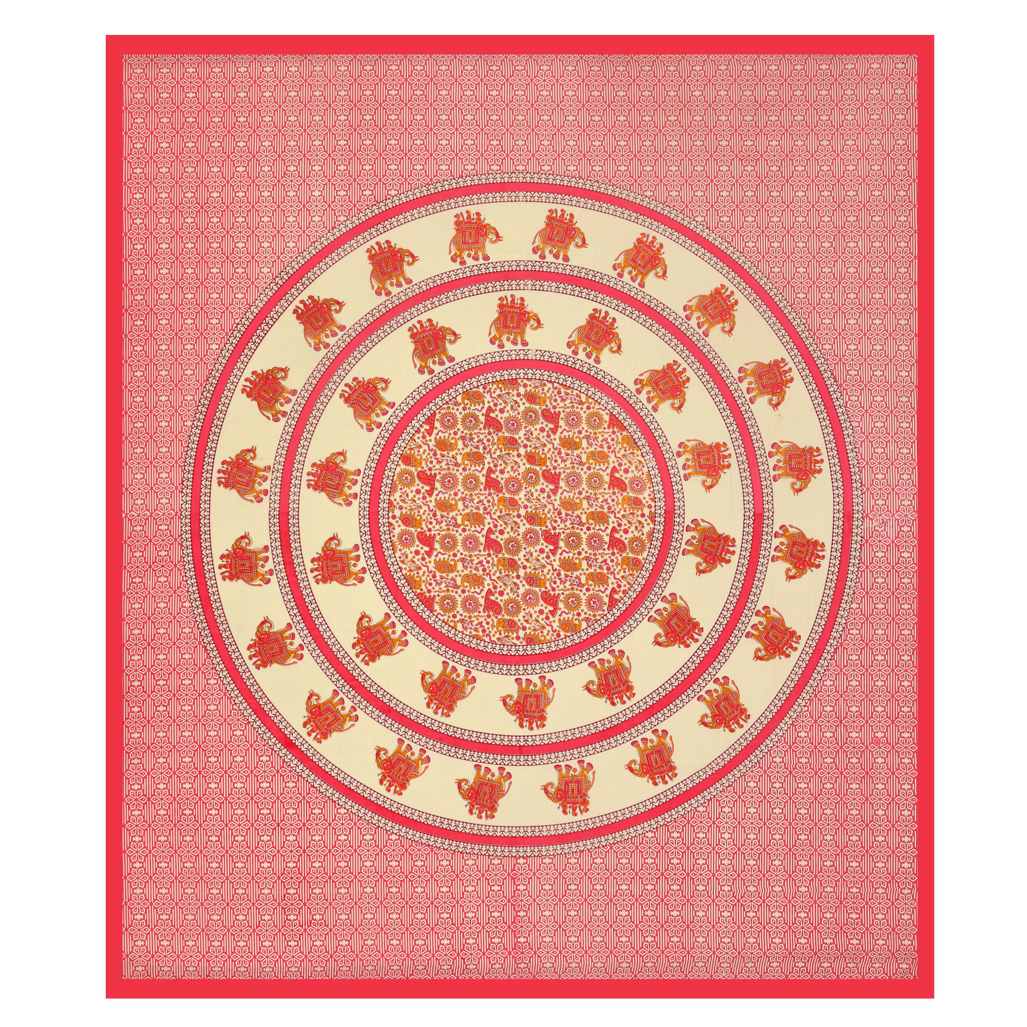 Indian Traditional Elephant Safari 100 Pure Cotton King-Size Bedsheet with 2 Pillow Covers