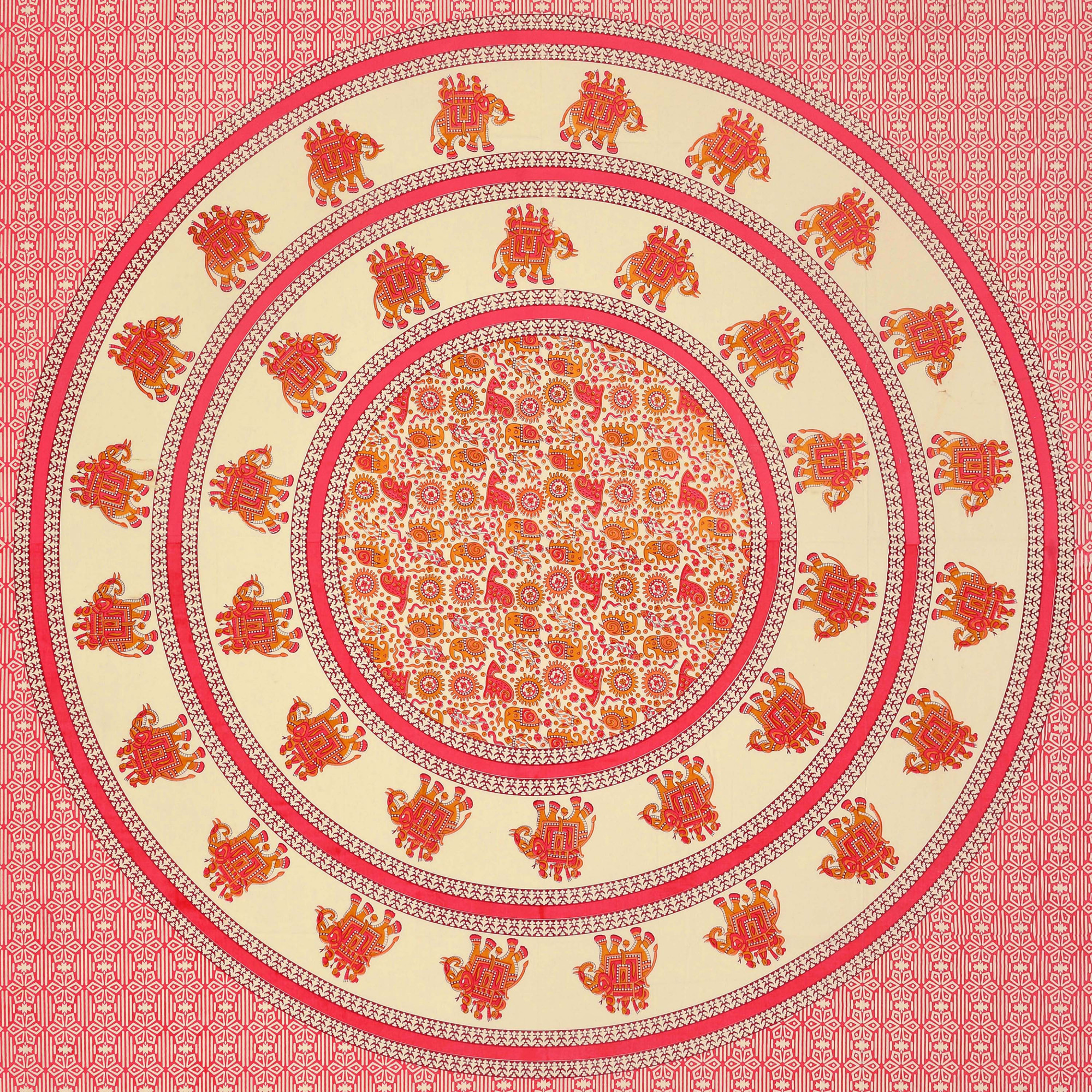 Indian Traditional Elephant Safari 100 Pure Cotton King-Size Bedsheet with 2 Pillow Covers