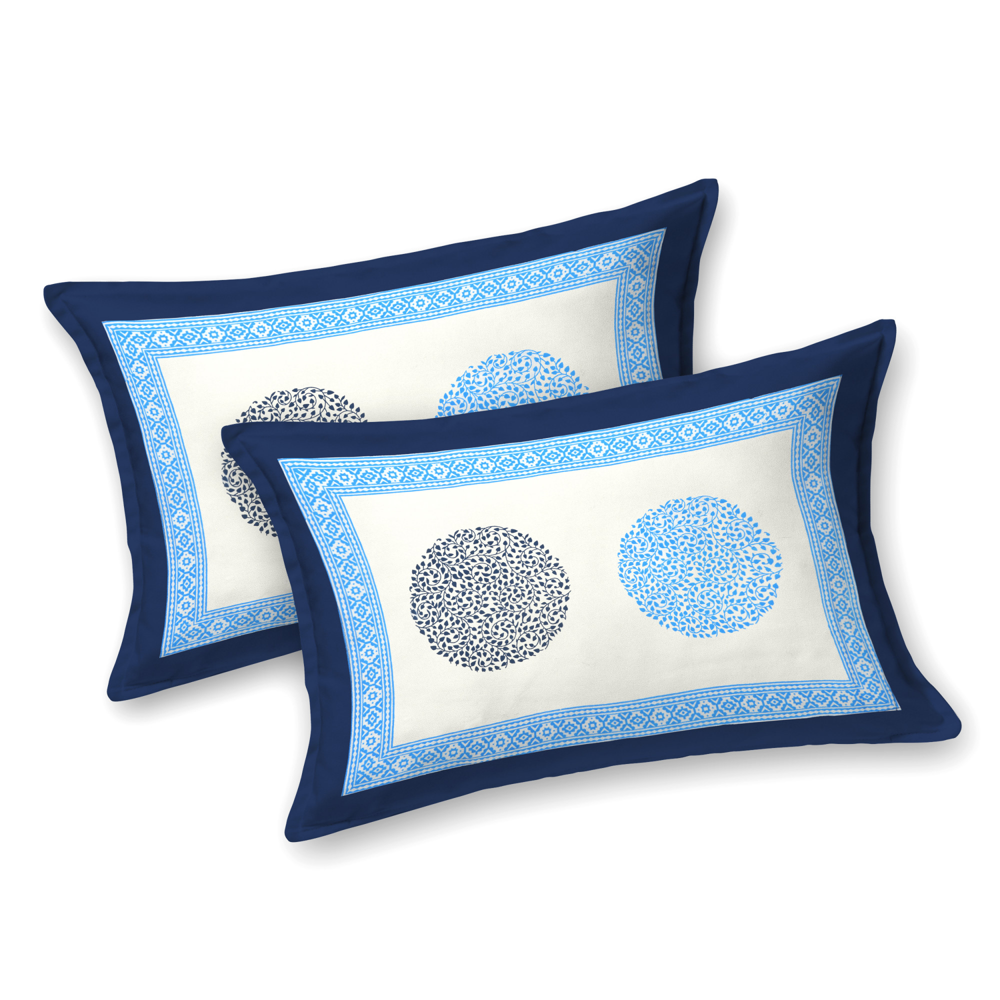 Blue White Printed 240 TC Pure Cotton Double Bedsheet with 2 Pillow Covers