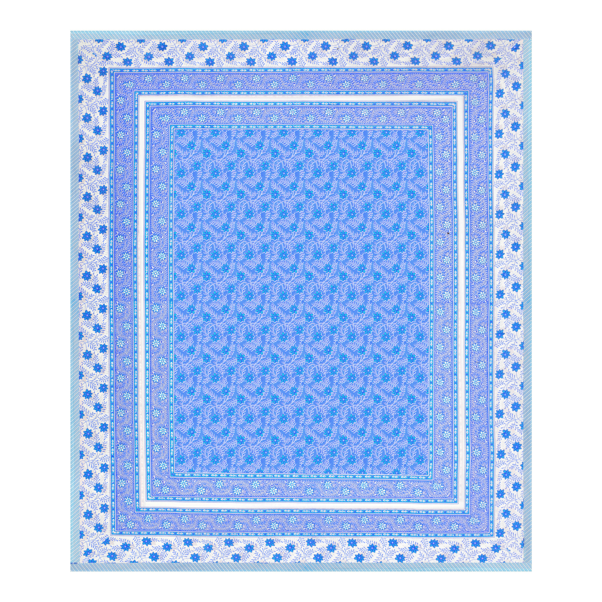 White Blue Floral 210 TC Pure Cotton Double Bedsheet with 2 Pillow Covers