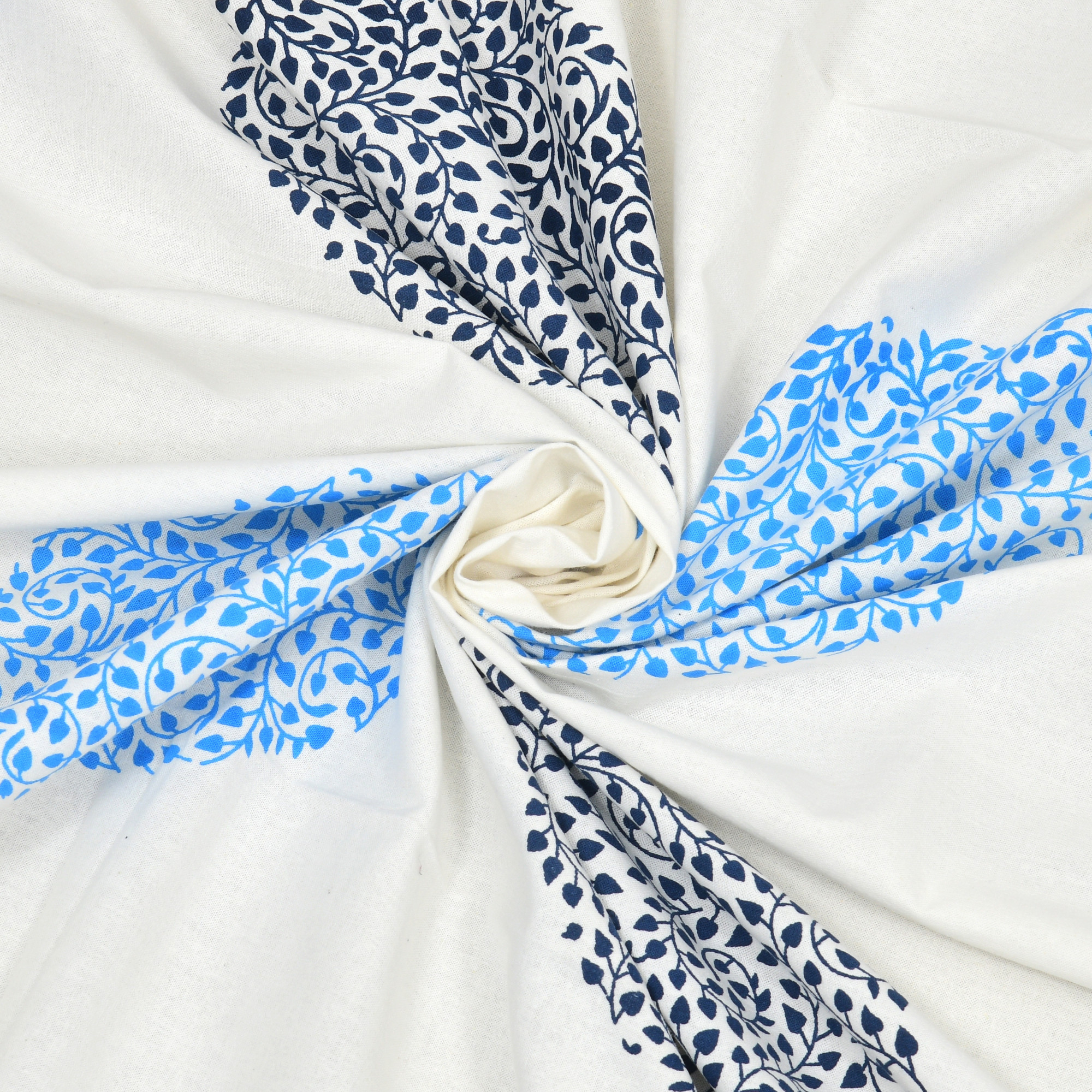 Blue White Printed 240 TC Pure Cotton Double Bedsheet with 2 Pillow Covers