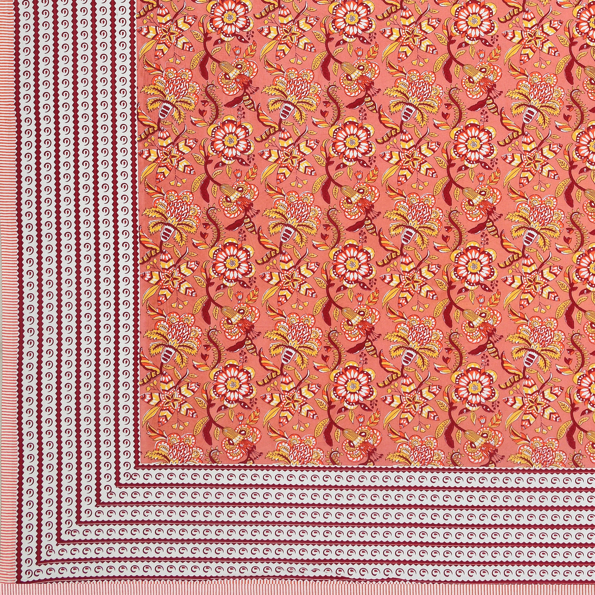 Yellow Brown Floral 240 TC Pure Cotton Double Bedsheet with 2 Pillow Covers