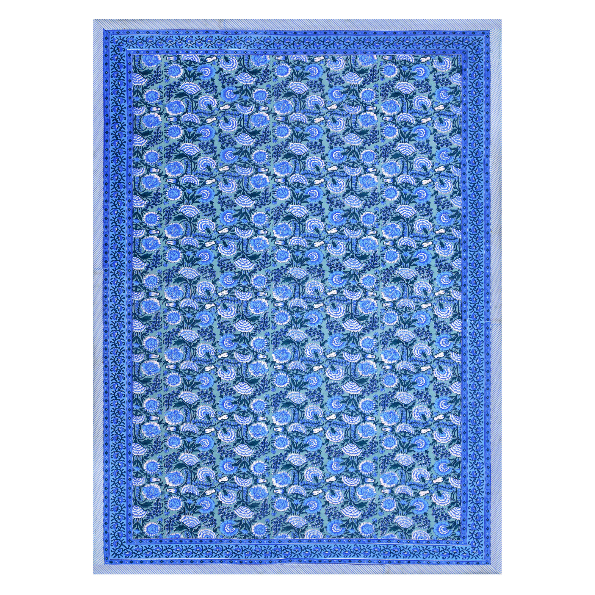 Blue White Floral 210 TC Pure Cotton Single Bedsheet with 1 Pillow Cover