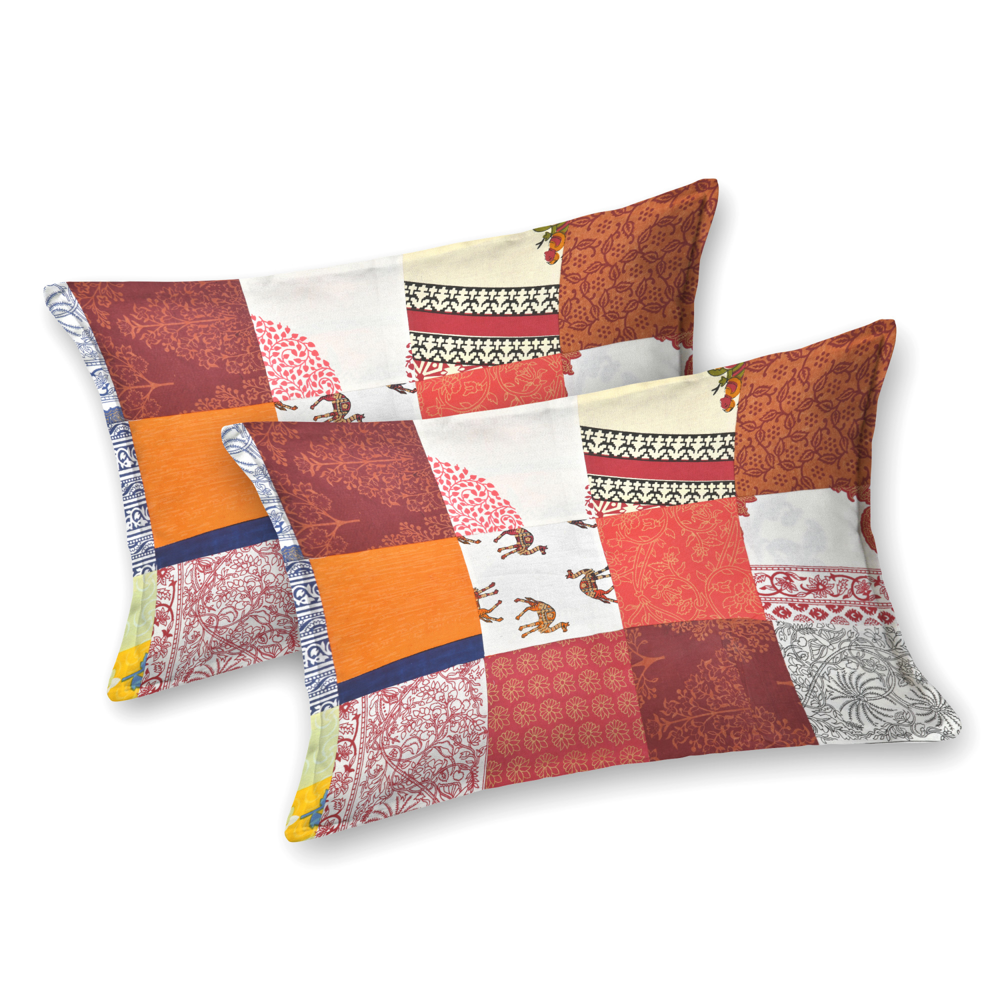 Satrangi Multi-Patchwork Pattern 100 Pure Cotton King-Size Bedsheet with 2 Pillow Covers