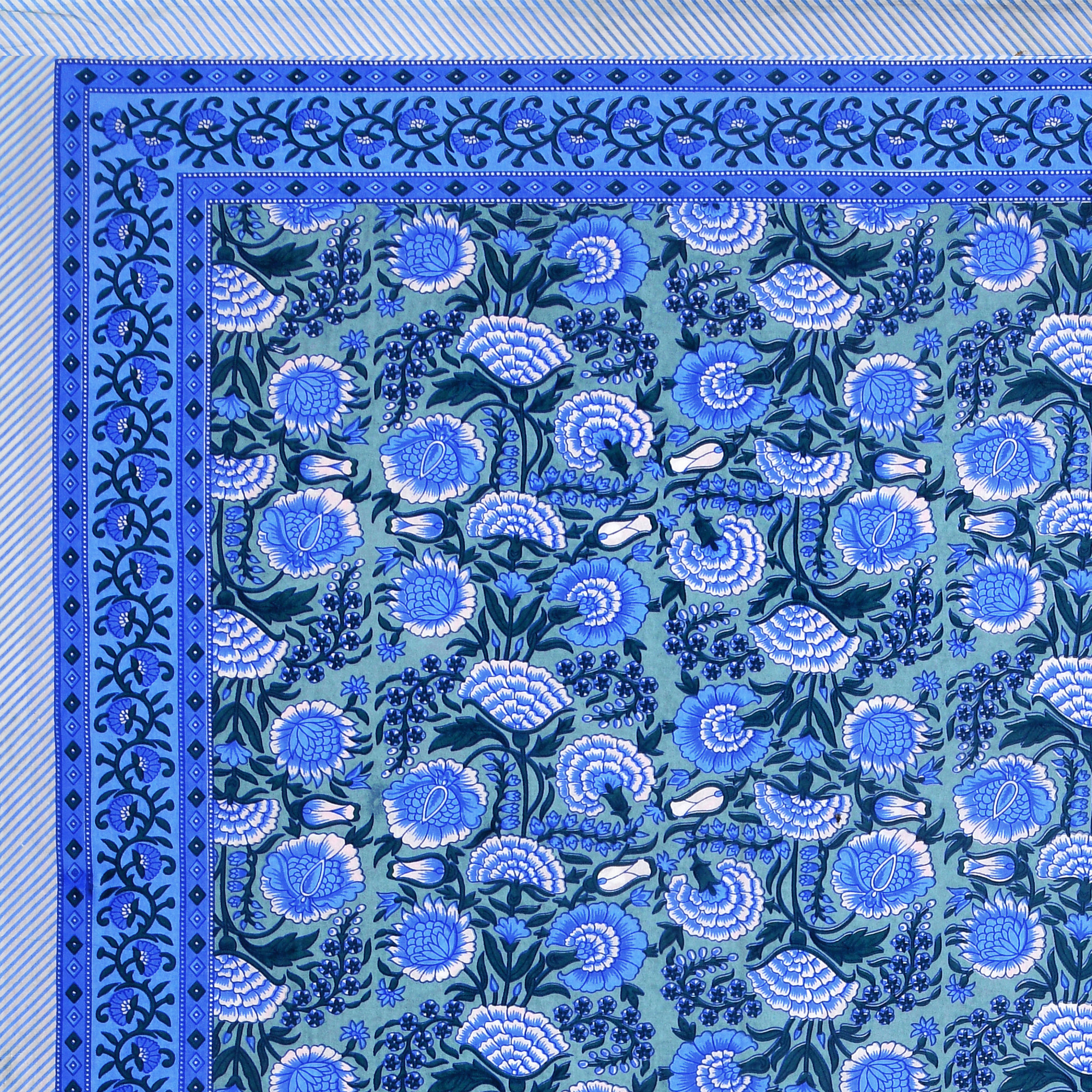 Blue White Floral 210 TC Pure Cotton Single Bedsheet with 1 Pillow Cover