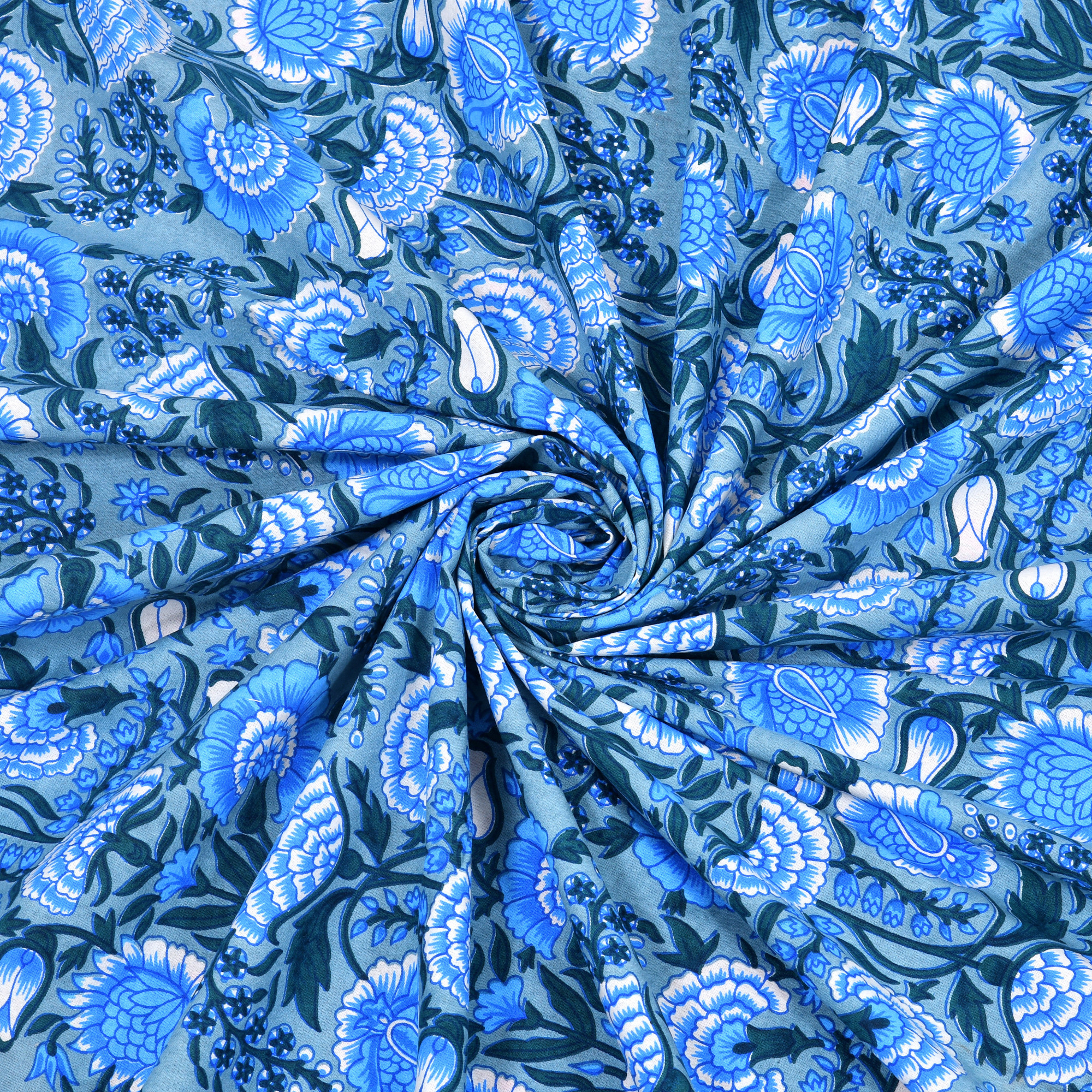 Blue White Floral 210 TC Pure Cotton Single Bedsheet with 1 Pillow Cover