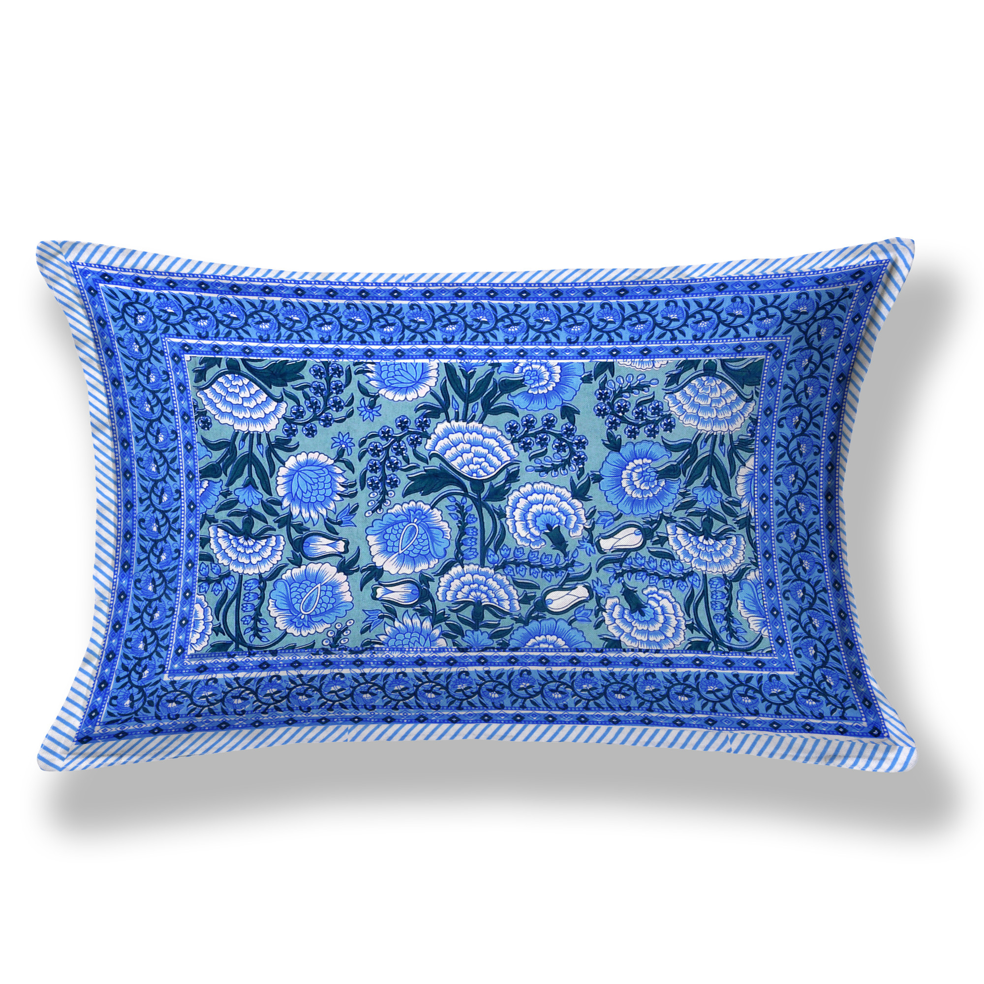 Blue White Floral 210 TC Pure Cotton Single Bedsheet with 1 Pillow Cover