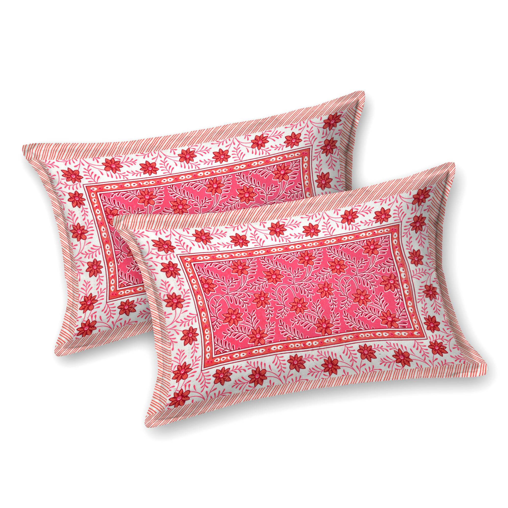 White  Pink Floral 210 TC Pure Cotton Double Bedsheet with 2 Pillow Covers