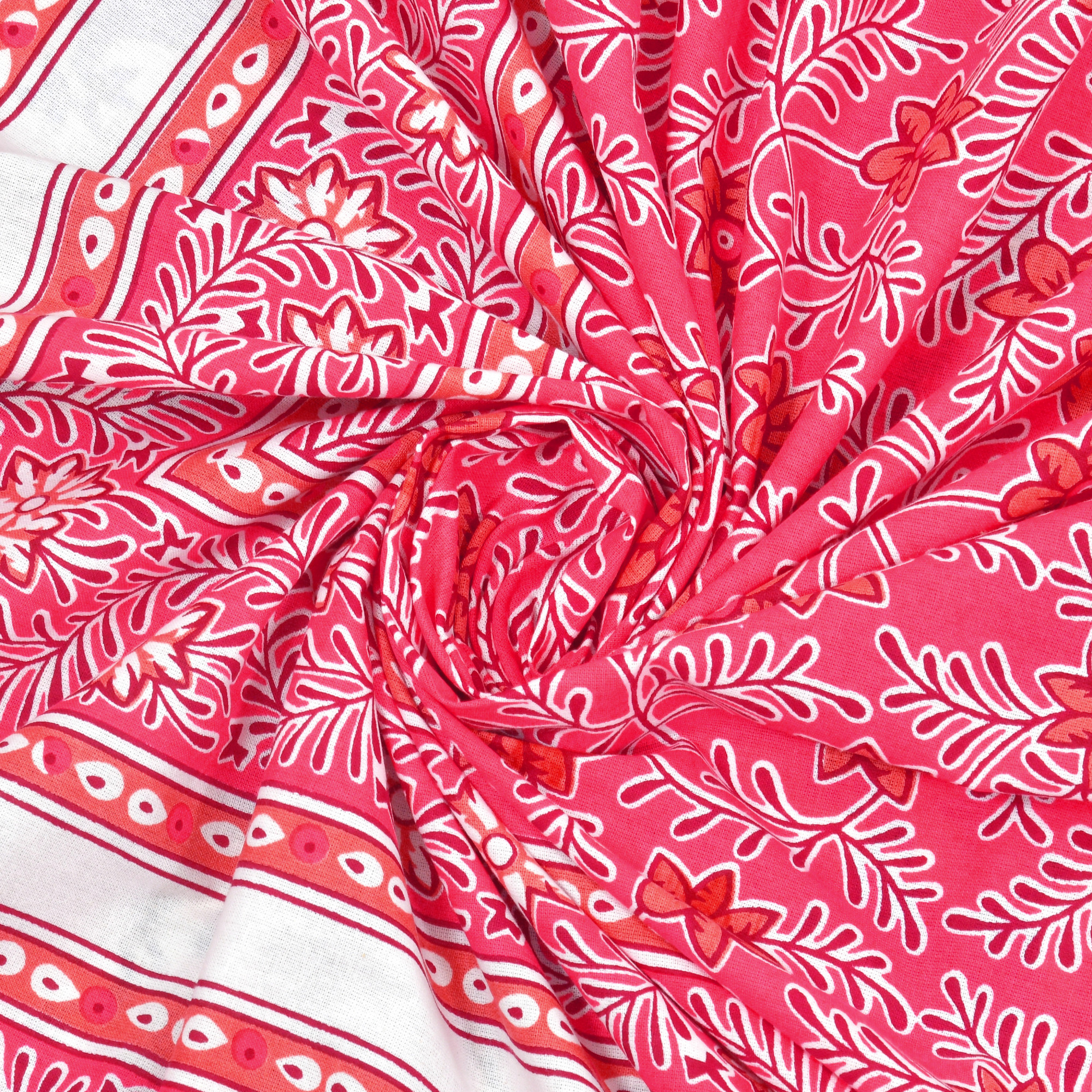 White Pink Floral 210 TC Pure Cotton Double Bedsheet with 2 Pillow Covers