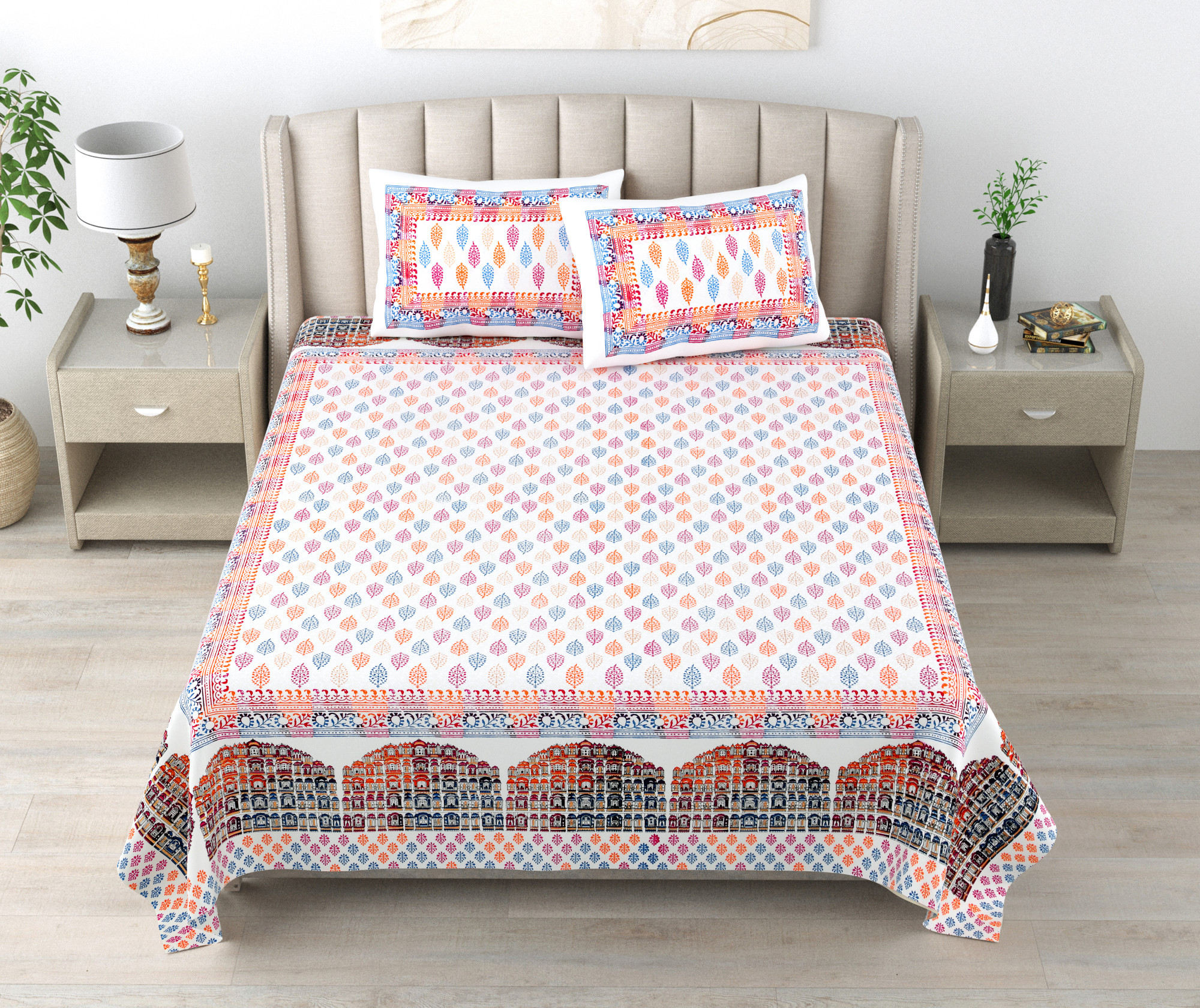 Satrangi Hawa Mahal 240 TC Pure Cotton Double Bedsheet with 2 Pillow Covers