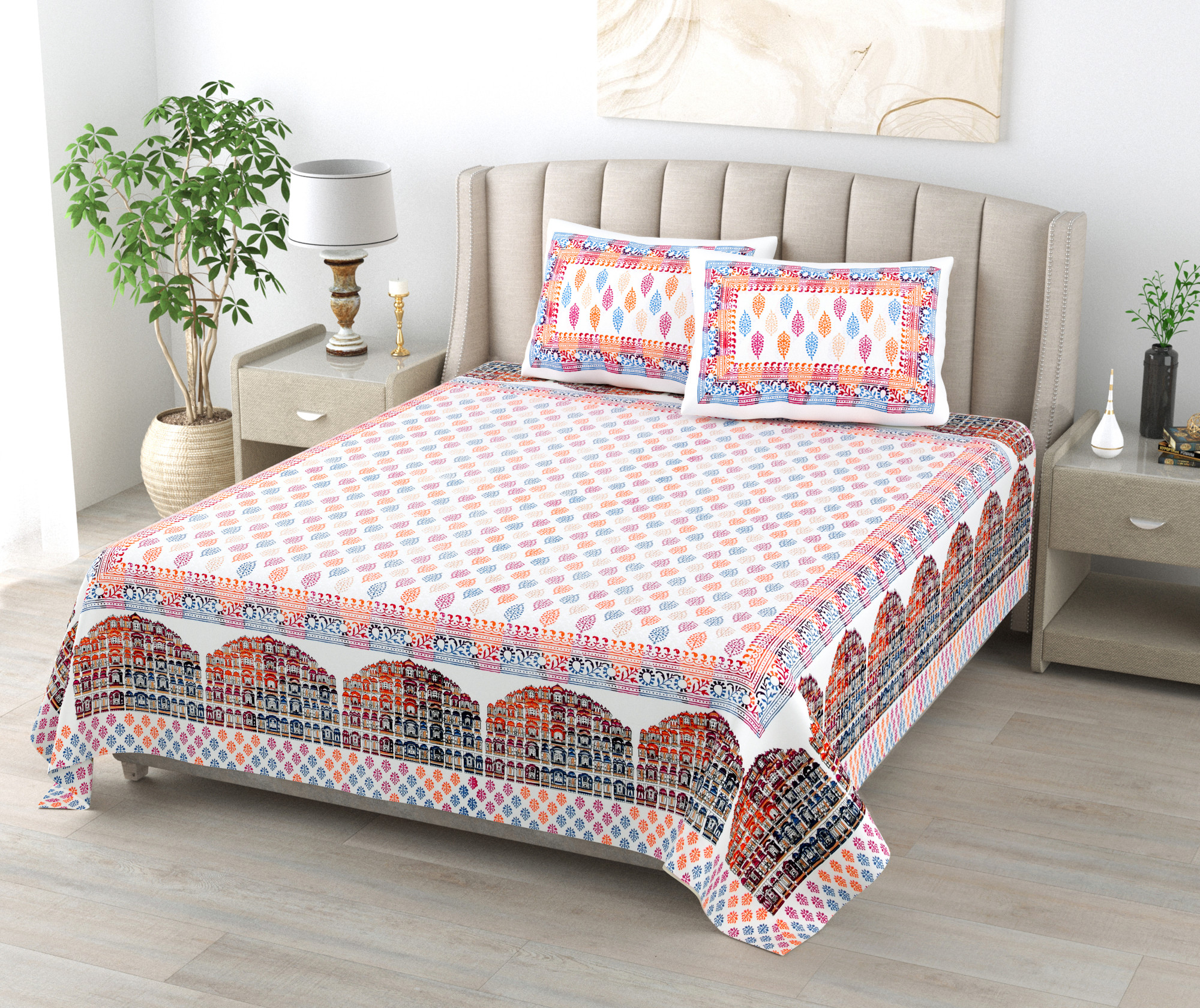 Satrangi Hawa Mahal 240 TC Pure Cotton Double Bedsheet with 2 Pillow Covers