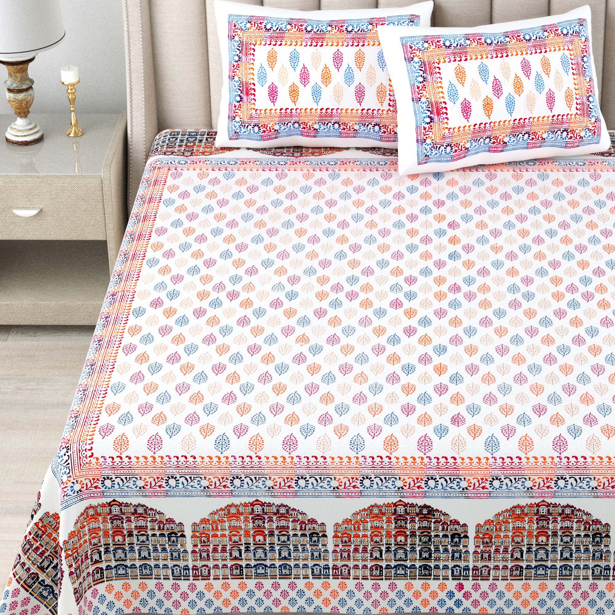 Satrangi Hawa Mahal 240 TC Pure Cotton Double Bedsheet with 2 Pillow Covers