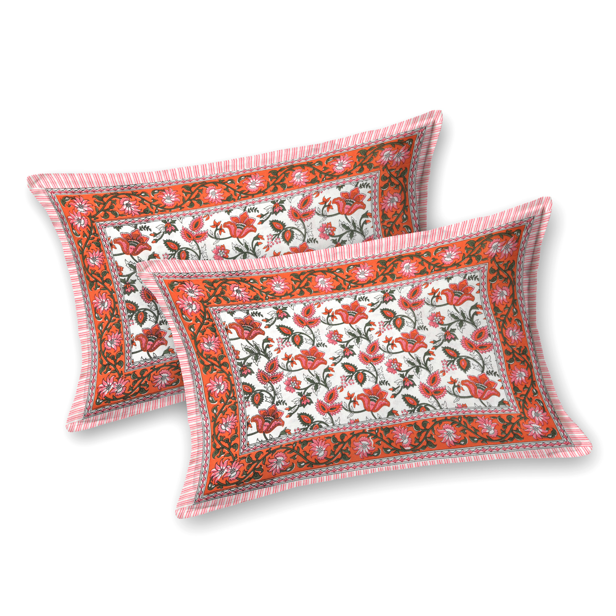 White Red Floral 210 TC Pure Cotton Double Bedsheet with 2 Pillow Covers