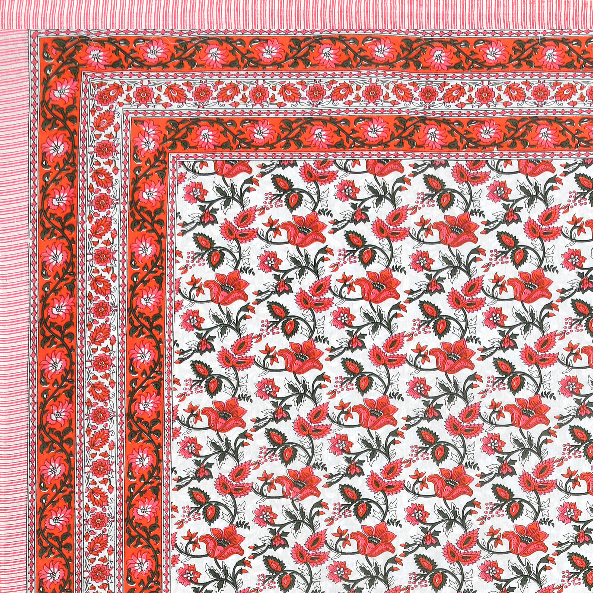 White Red Floral 210 TC Pure Cotton Double Bedsheet with 2 Pillow Covers