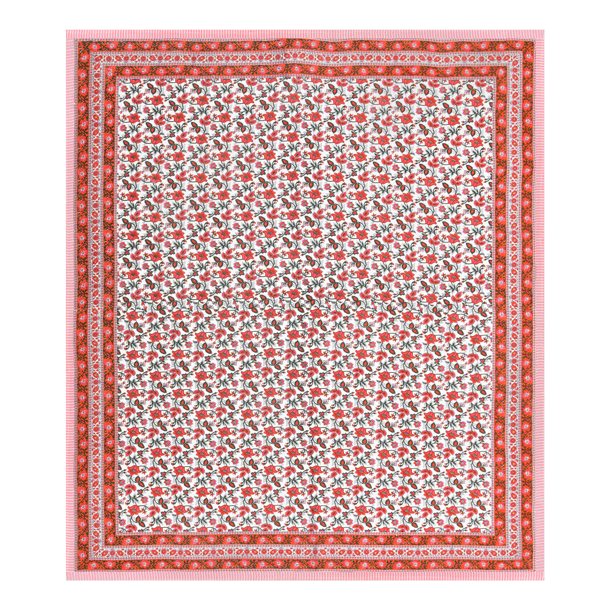 White Red Floral 210 TC Pure Cotton Double Bedsheet with 2 Pillow Covers