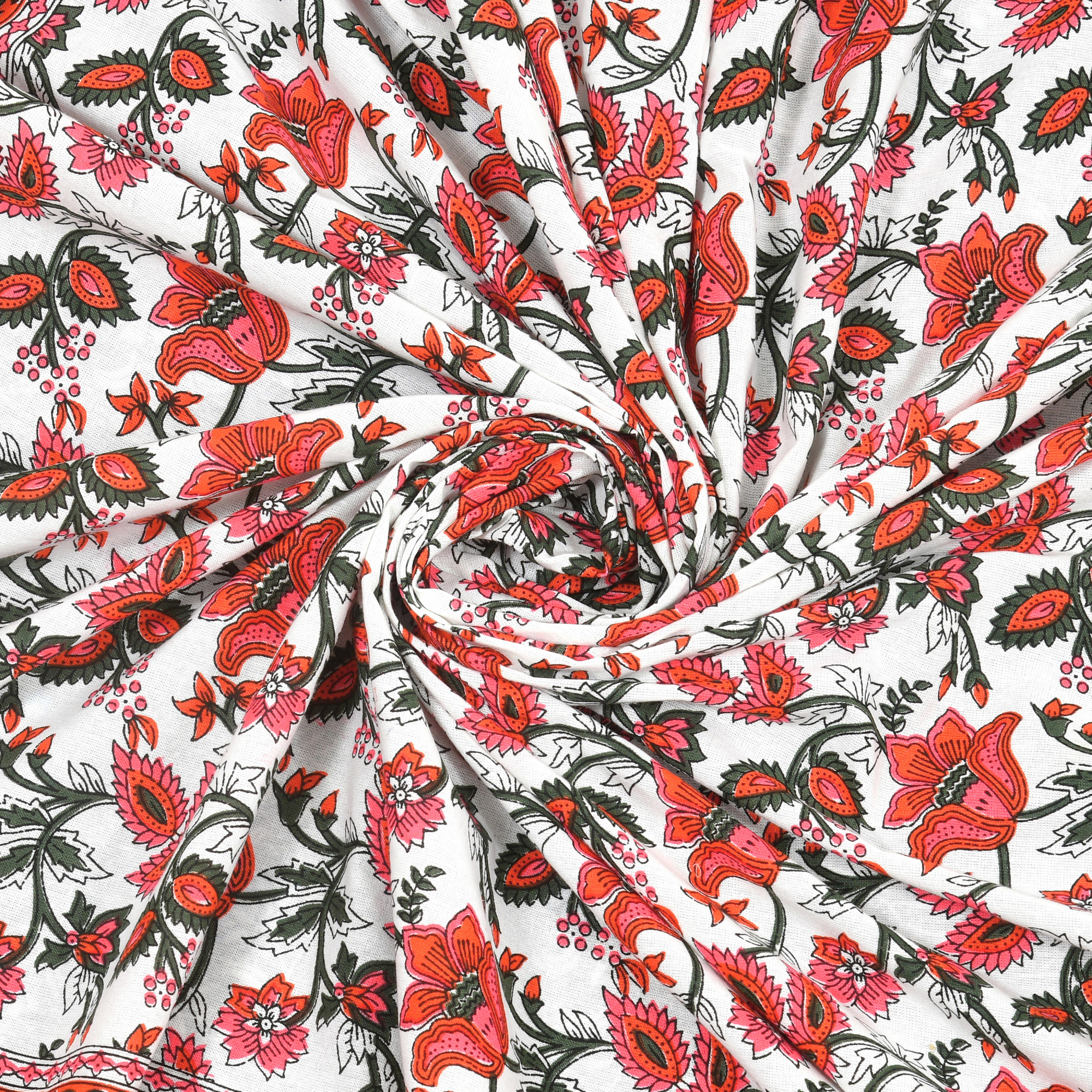 White  Red Floral 210 TC Pure Cotton Double Bedsheet with 2 Pillow Covers