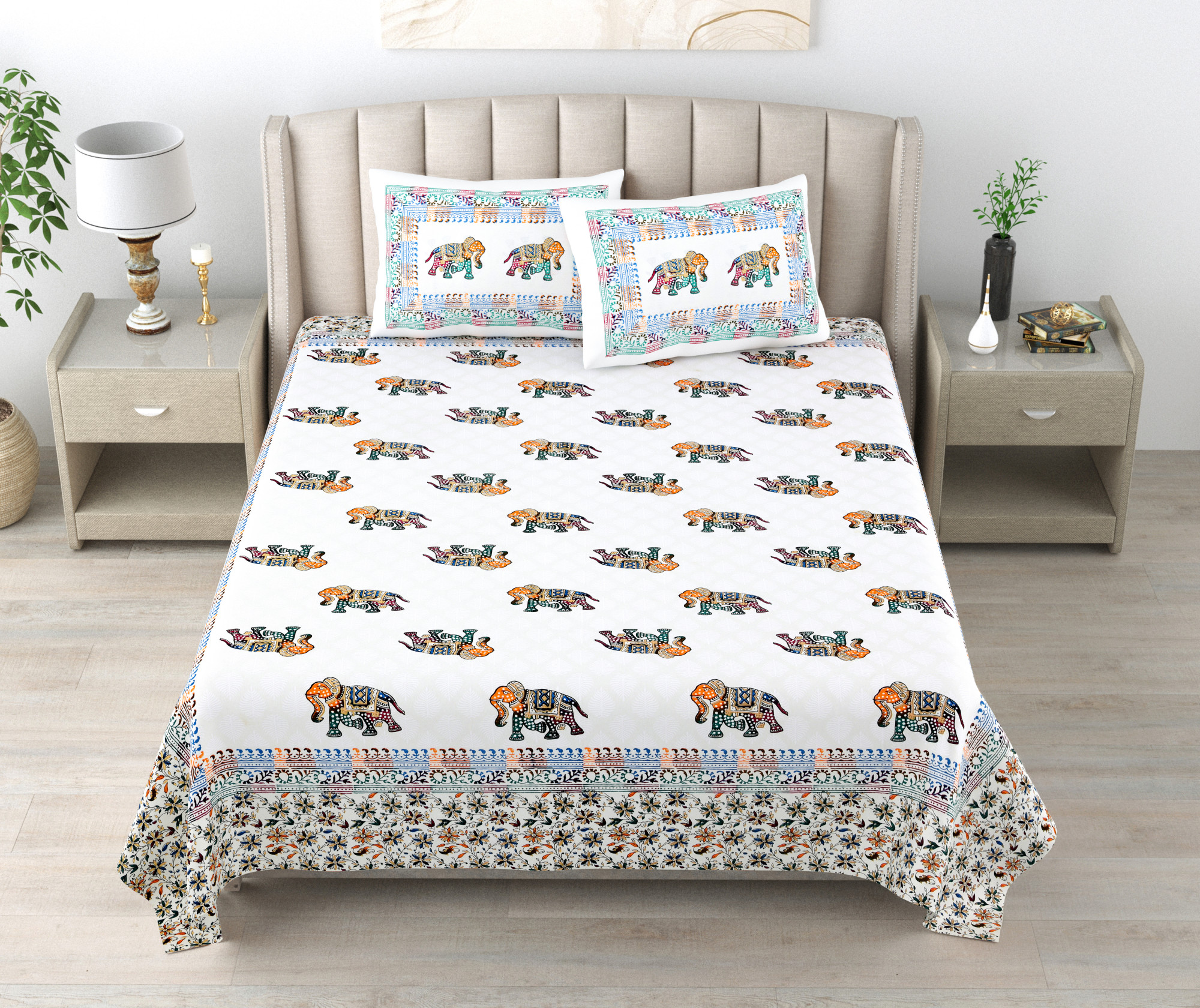 Satrangi Floral Printed 240 TC Pure Cotton Double Bedsheet with 2 Pillow Covers