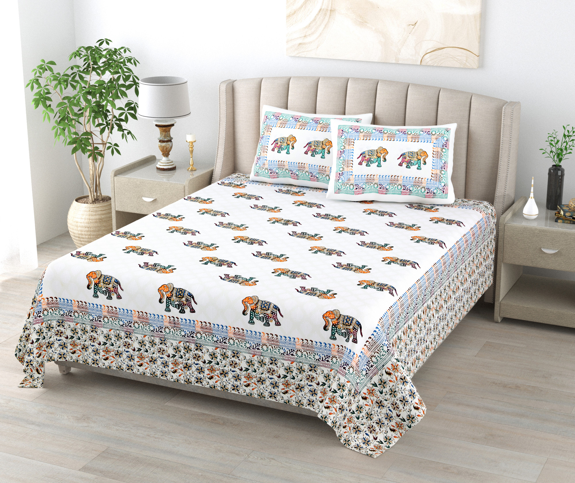 Satrangi Floral Printed 240 TC Pure Cotton Double Bedsheet with 2 Pillow Covers