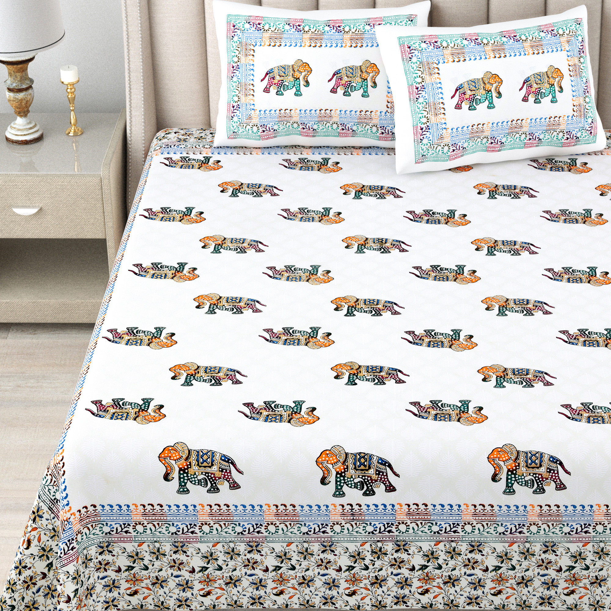 Satrangi Floral Printed 240 TC Pure Cotton Double Bedsheet with 2 Pillow Covers