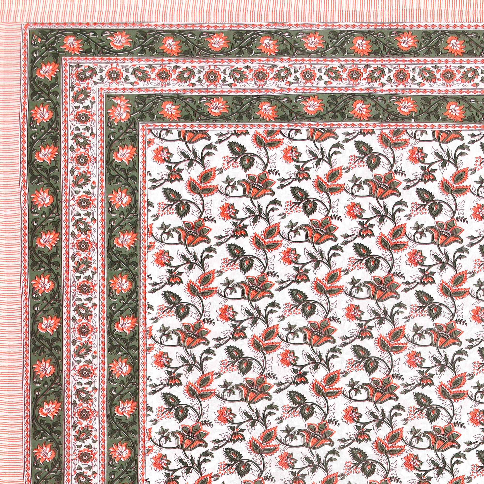 White Green Floral 210 Pure Cotton TC Double Bedsheet with 2 Pillow Covers