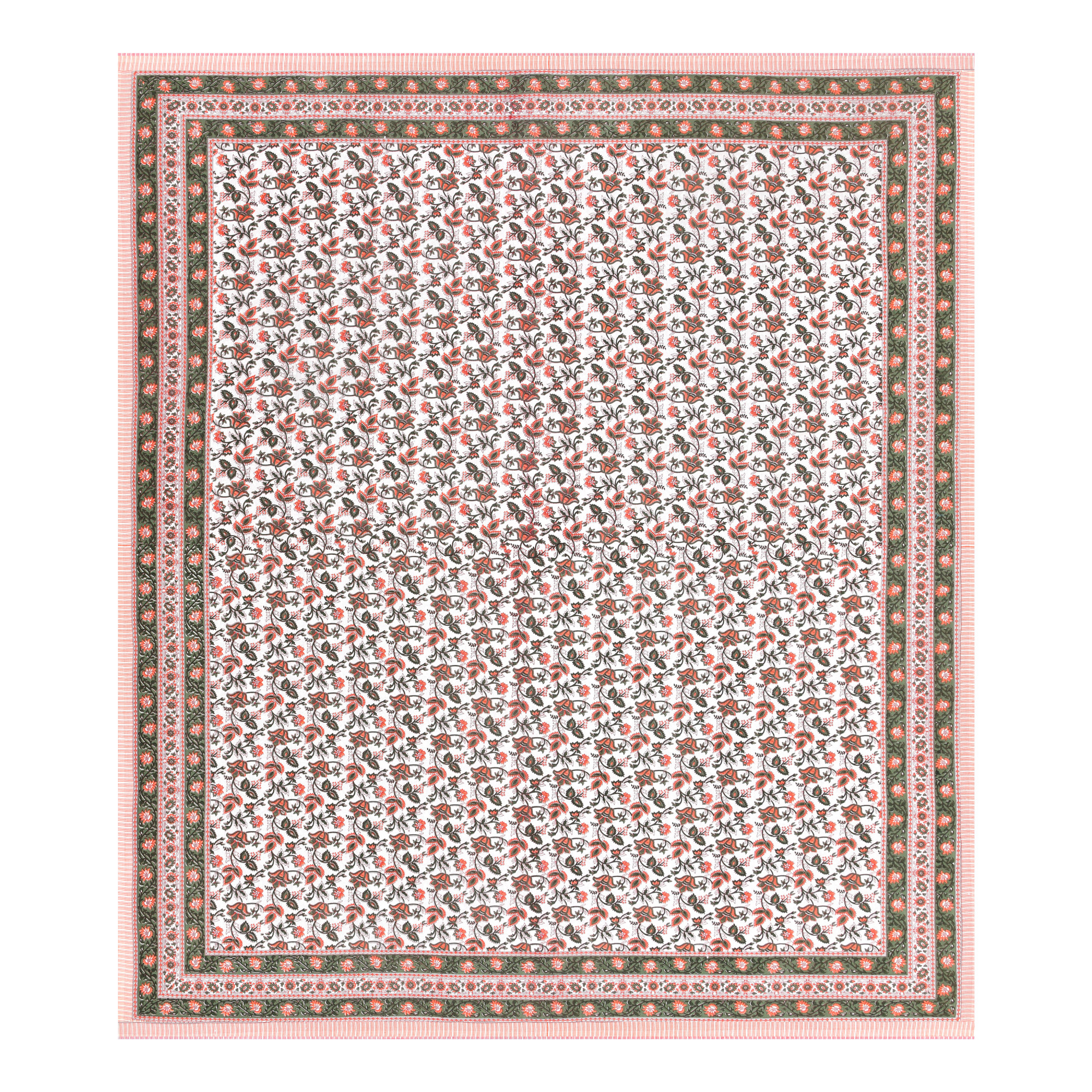 White Green Floral 210 Pure Cotton TC Double Bedsheet with 2 Pillow Covers