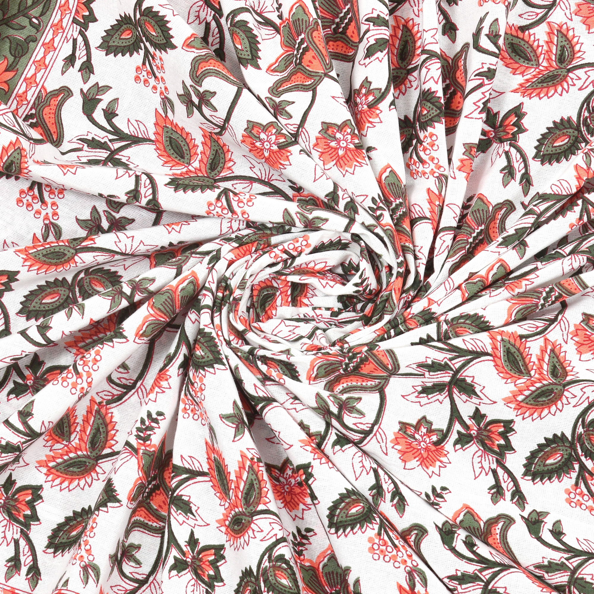 White Green Floral 210 Pure Cotton TC Double Bedsheet with 2 Pillow Covers