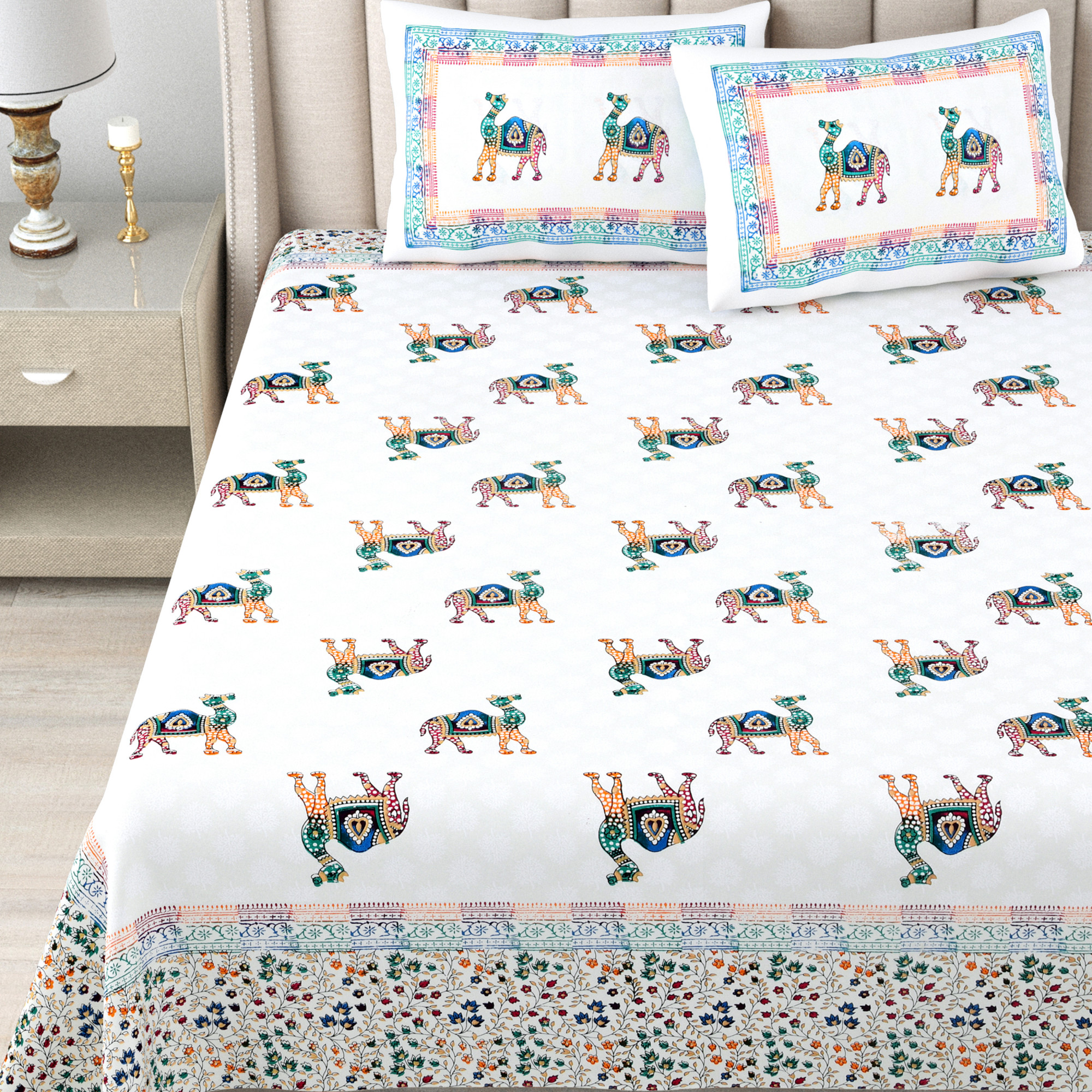 Satrangi Camel 240 TC Pure Cotton Double Bedsheet with 2 Pillow Covers